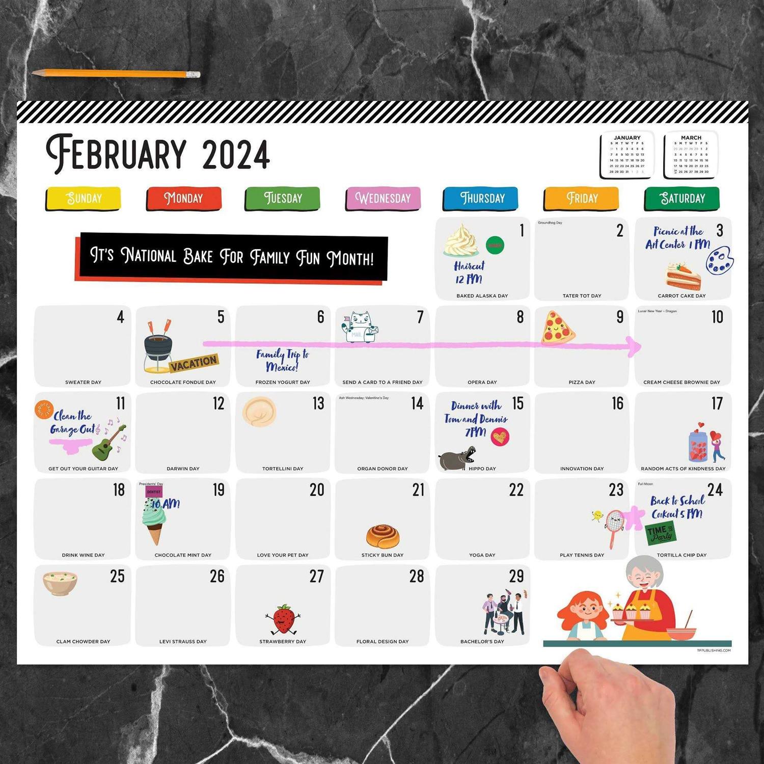 TF Publishing 2024 Every Day’s A Holiday Large Desk Pad Monthly Blotter Calendar