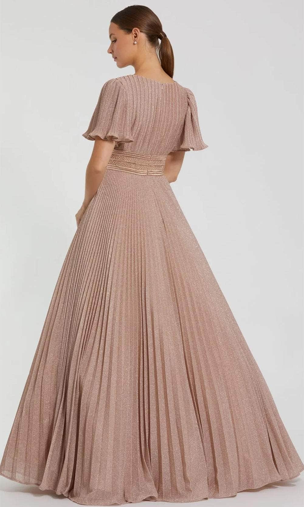 Pleated Bodice Flutter Sleeve Evening Dress