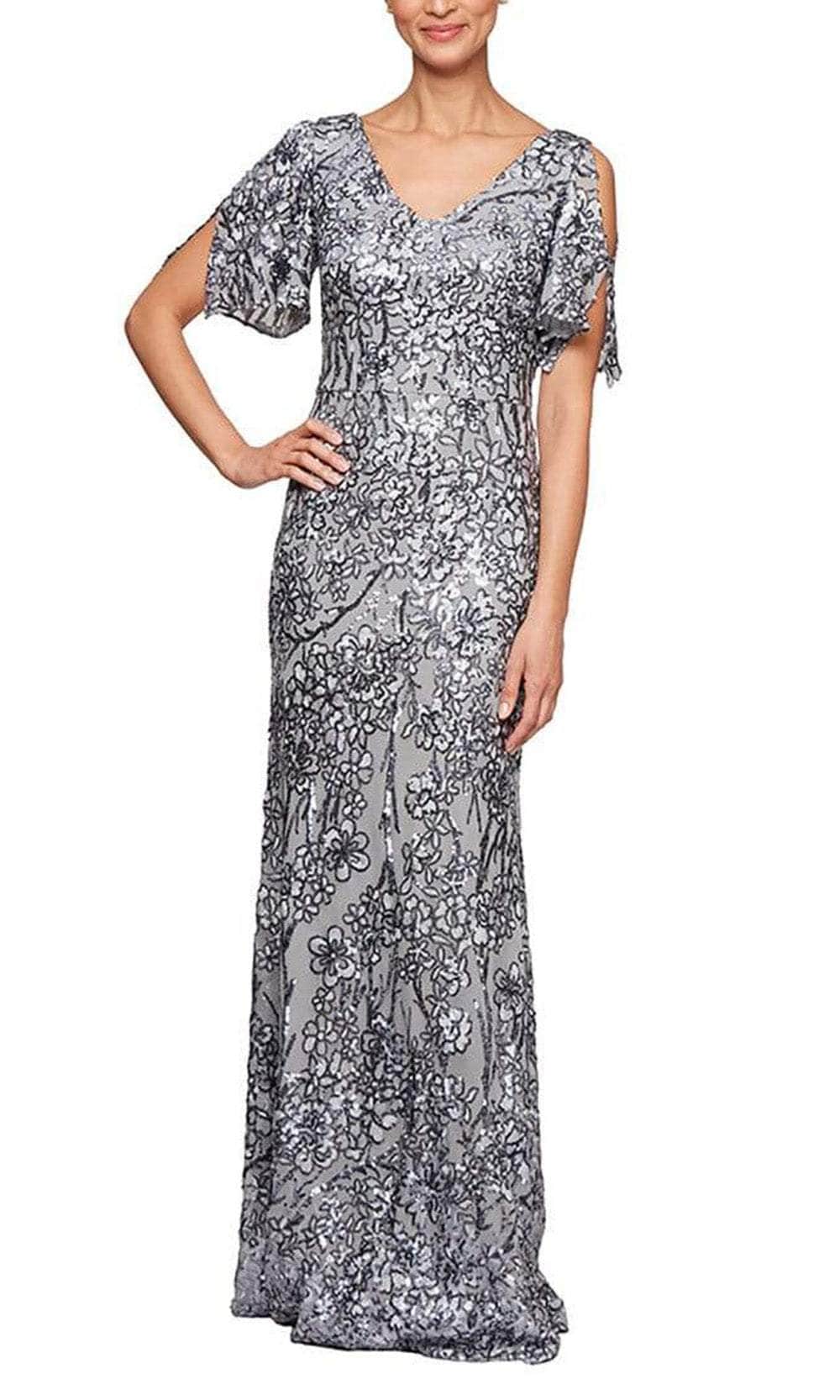 8196611 Flutter Sleeves Sequined Long Gown