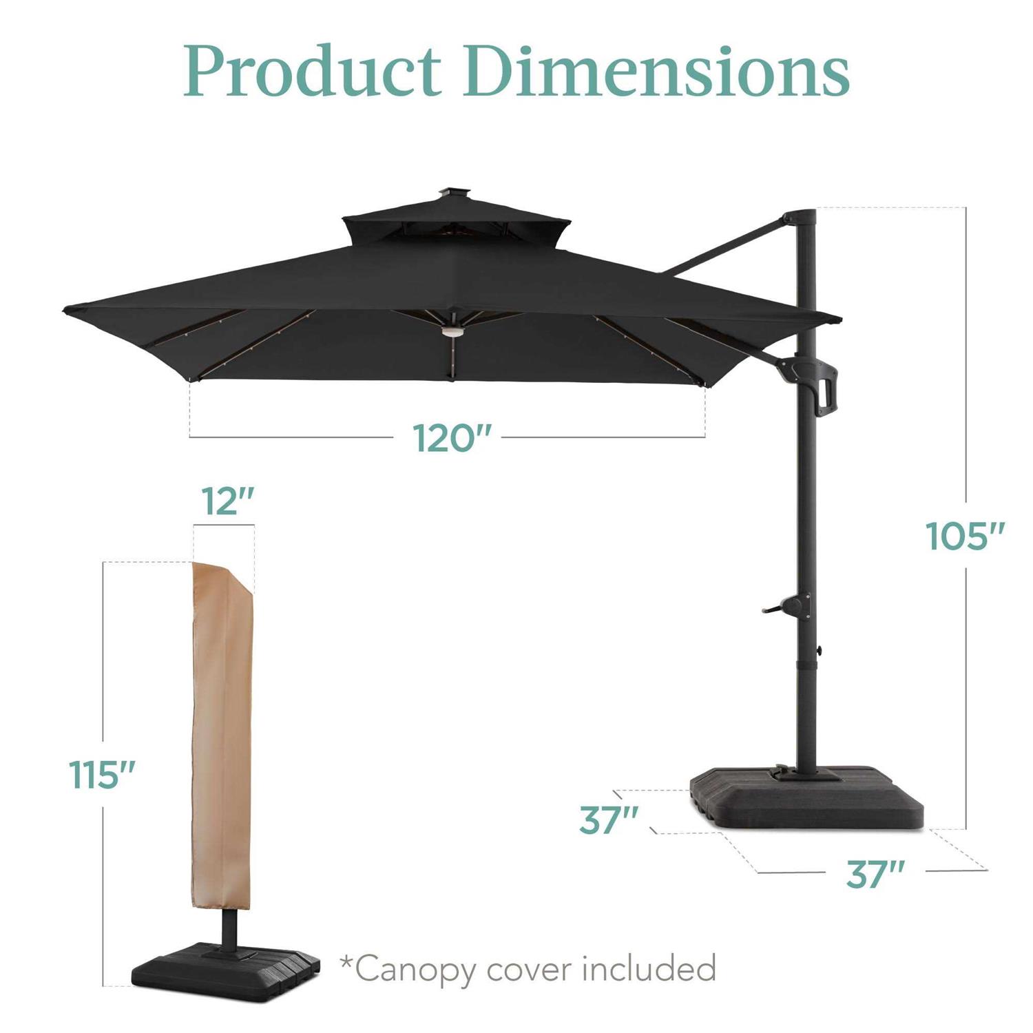 Best Choice Products 10 ft. Solar LED 2-Tier Square Cantilever Patio Umbrella with Base Included