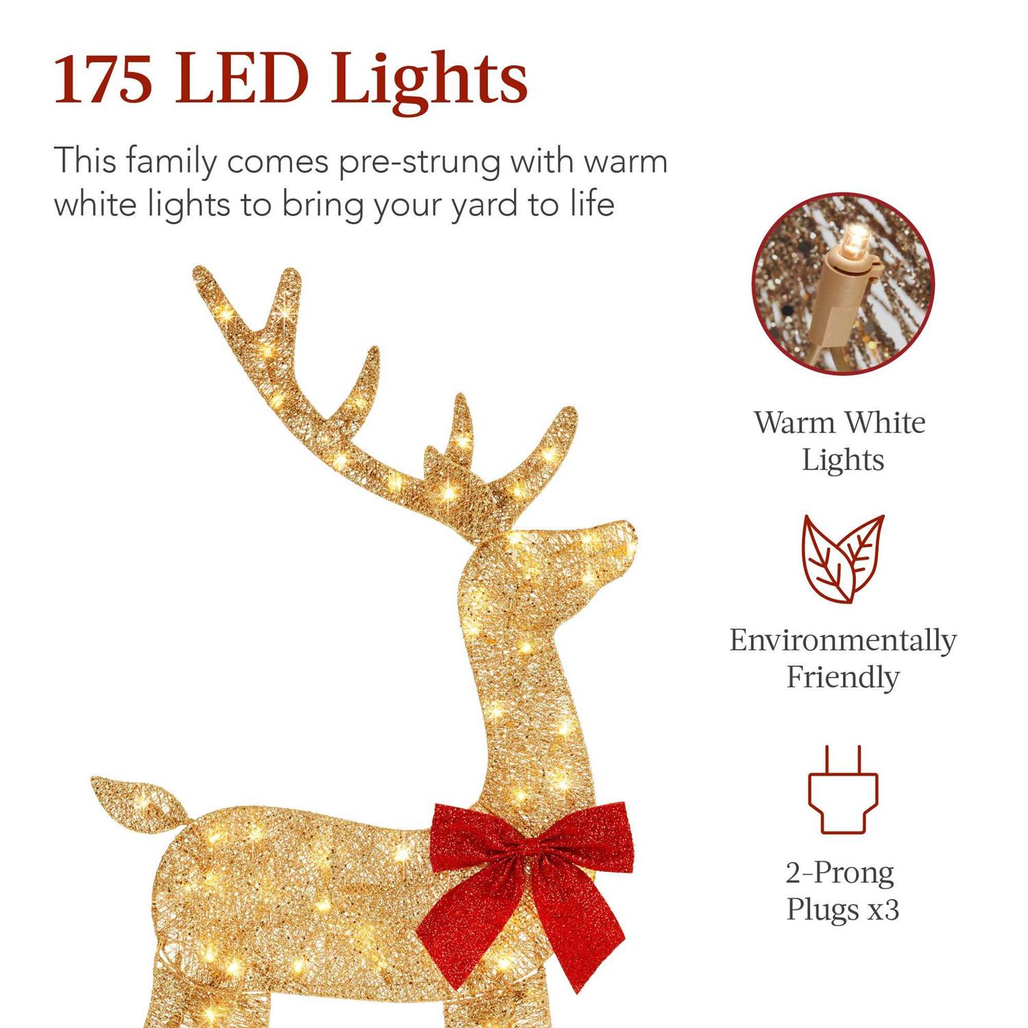 Best Choice Products 4ft 3-Piece Lighted 2D Christmas Deer Set Outdoor Yard Decoration w/ 175 LED Lights