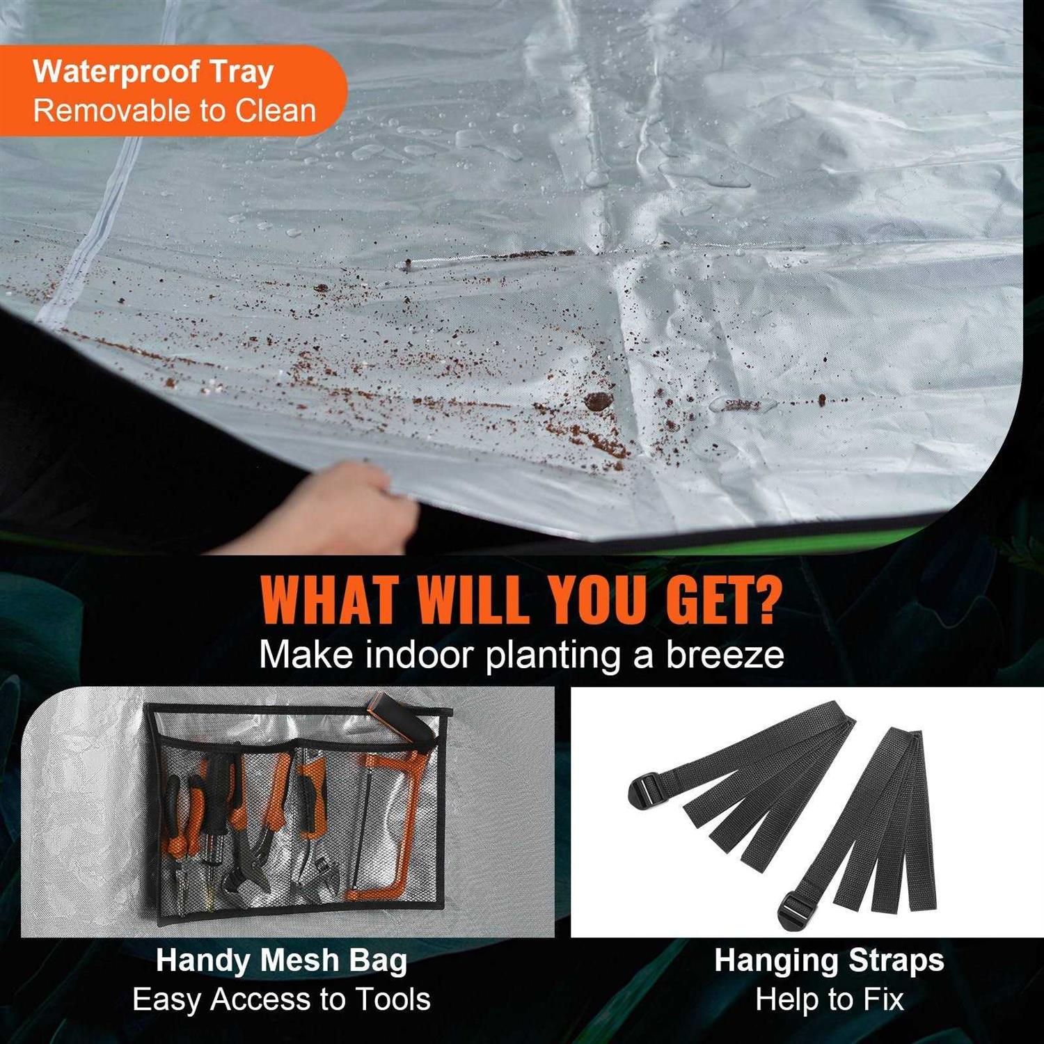 VEVOR Grow Tent High Reflective 2000D Mylar Hydroponic Growing Tent with Observation Window, Tool Bag and Floor Tray