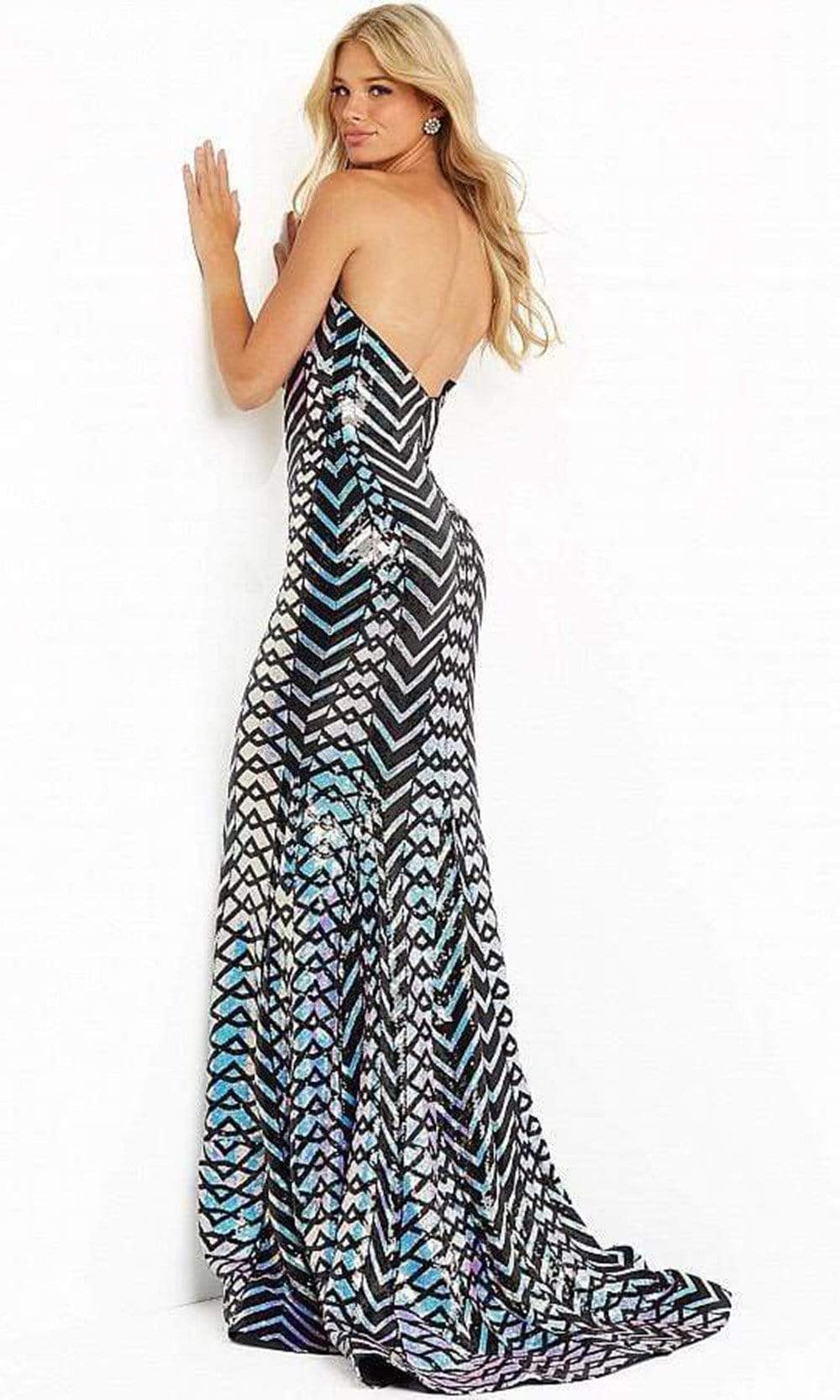 07285 Strapless Zigzag Sequin Long Gown