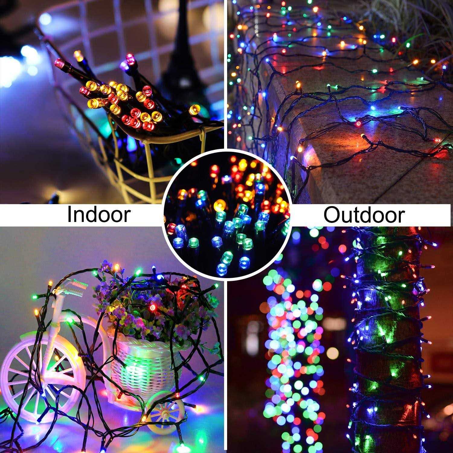 Blingstar Christmas Lights Colored String Lights 33ft 100 LED Waterproof Multicolor Twinkle Lights 8 Modes 30V Plug in Fairy String Lights For Indoor
