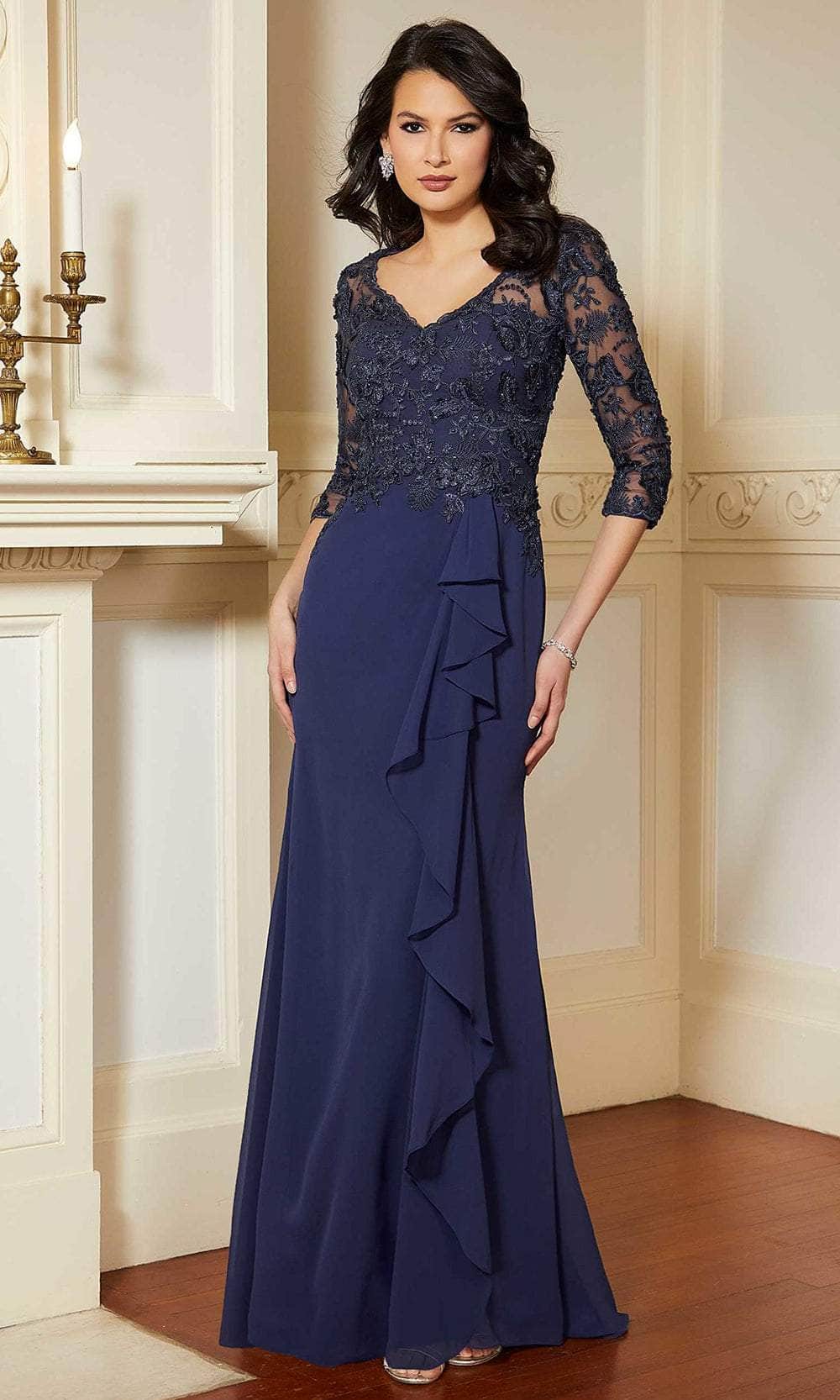 Lace Ruffled Evening Gown