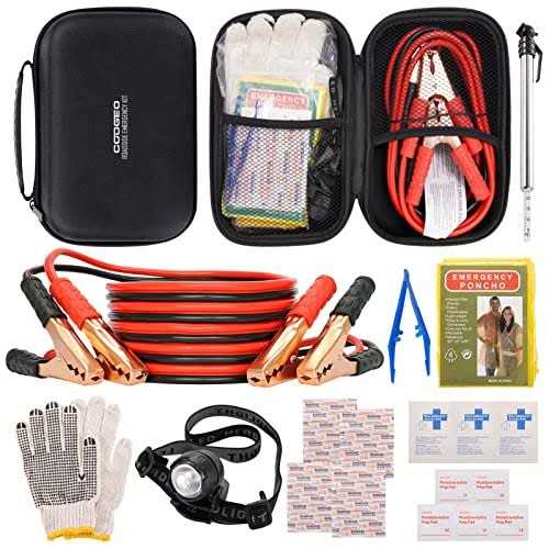 Roadside Assistance Emergency Kit Multipurpose Bag, Premium with Battery Jumper Cable Automotive Kit for Car,vehicle, Truck or Suv for Men or Women