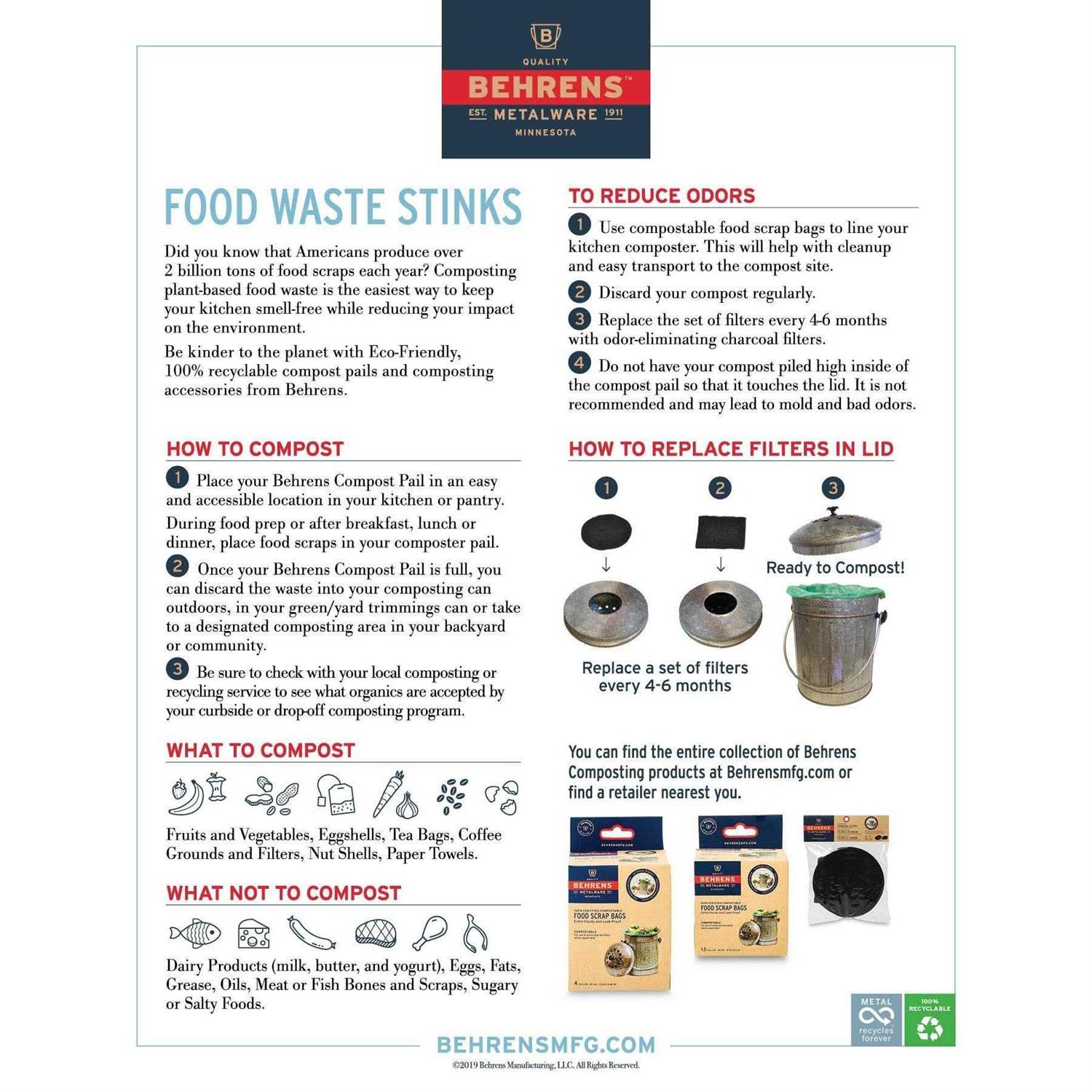 Behrens Kitchen Countertop Compost Bin With Lid