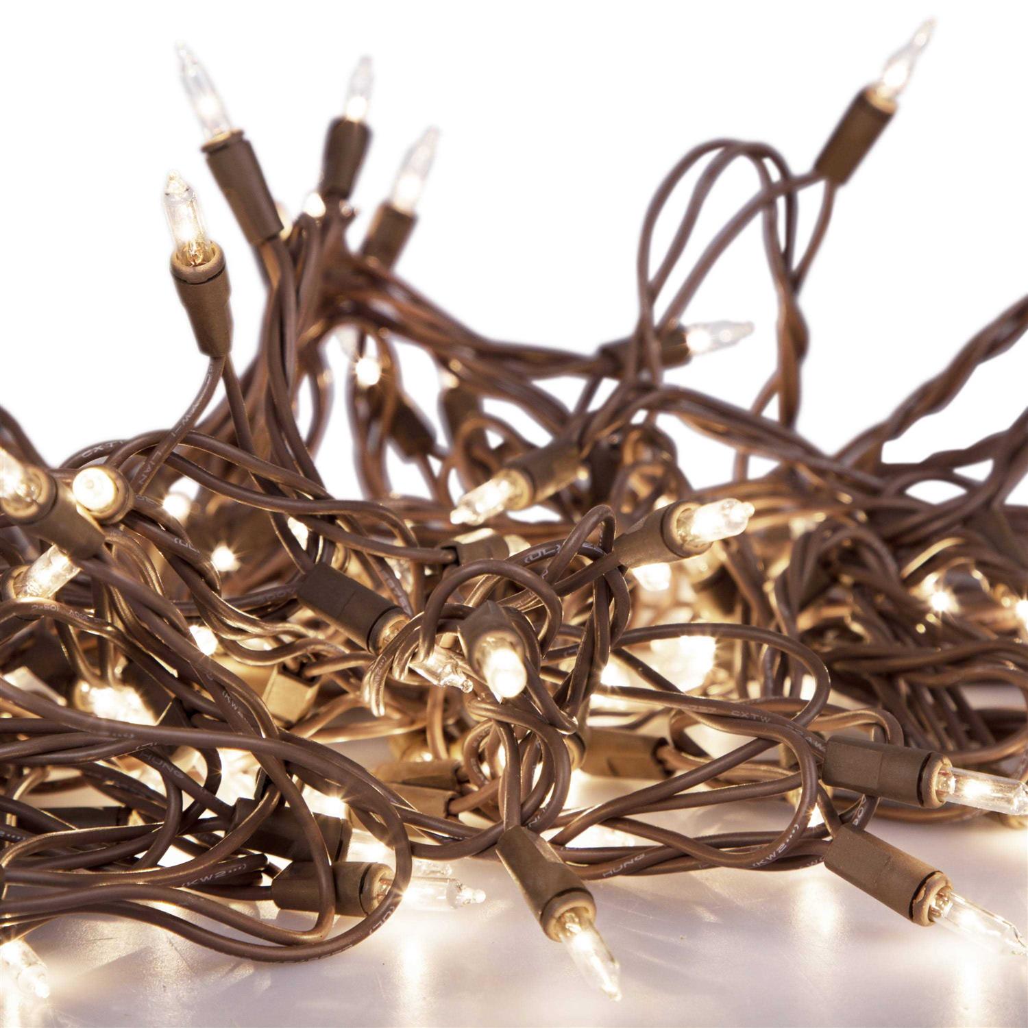 612 Vermont Clear Mini Christmas String Lights on Brown Wire Cord