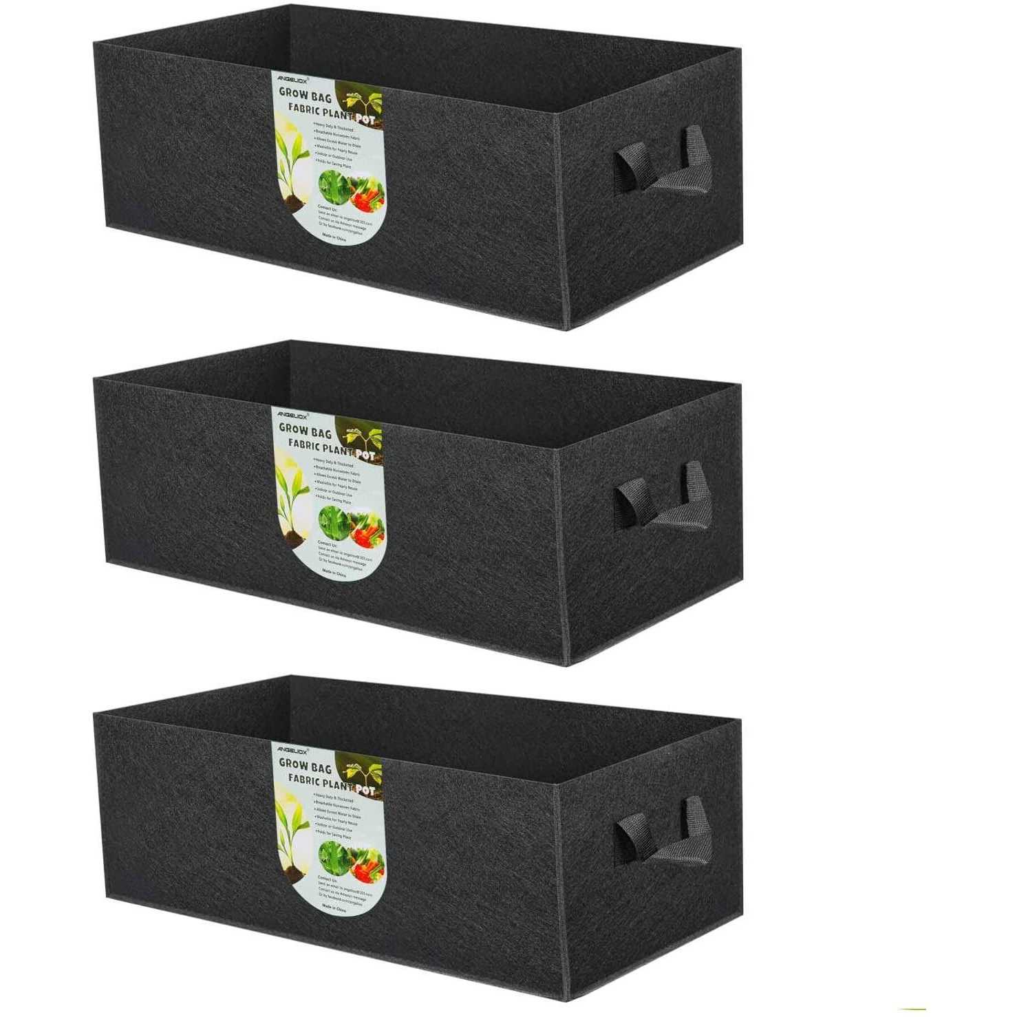 ANGELIOX 3 Pack Grow Bags 300G Thickened Nonwoven Fabric Garden Bed Square Flower Planter Containers Onion