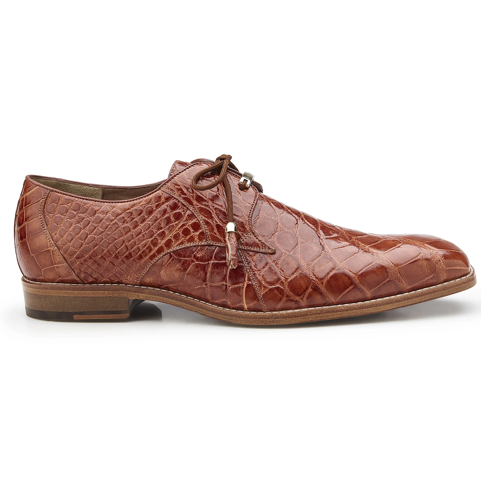 Men’s Belvedere Lago Plain Toe American Alligator Dress Shoe in Cognac