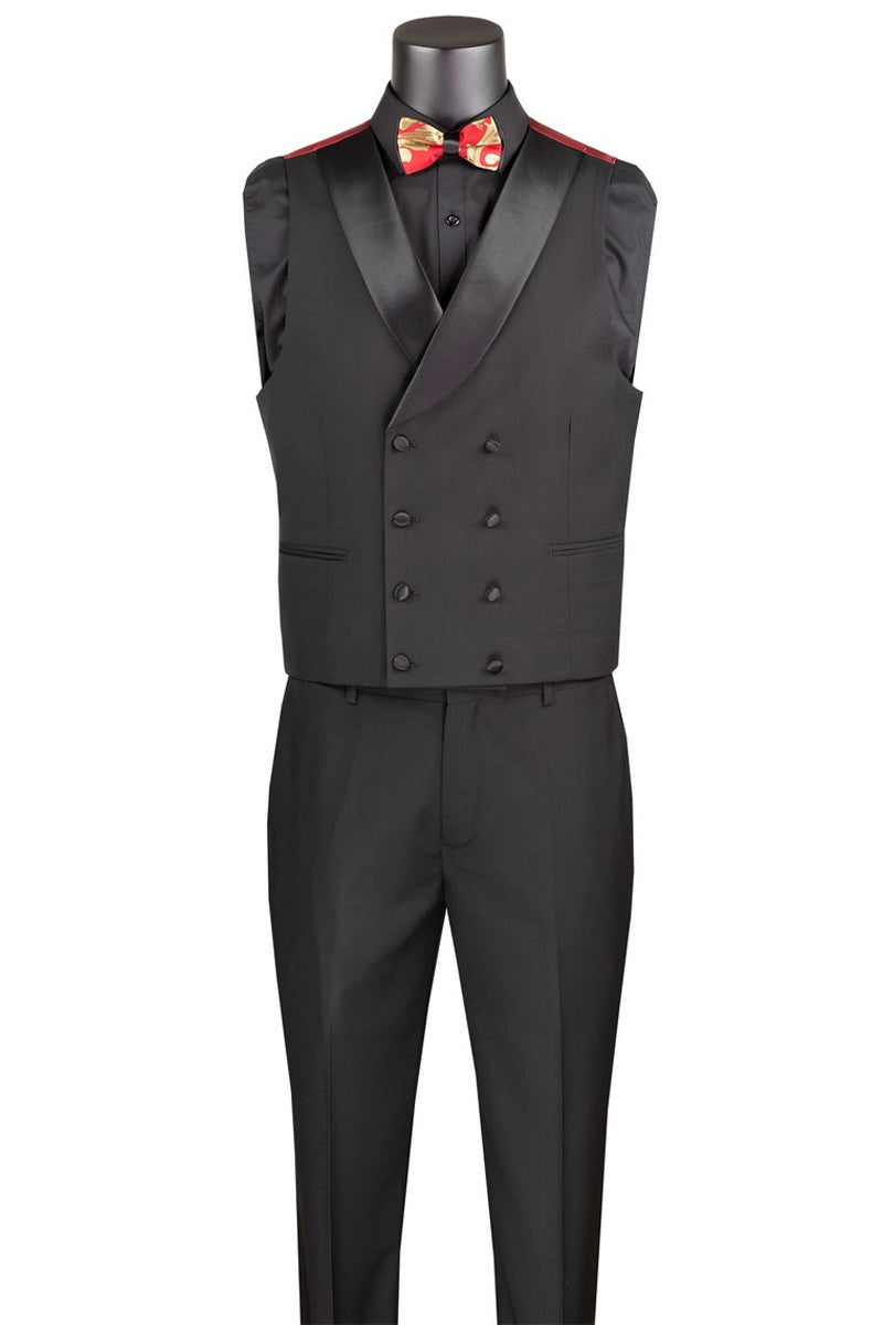 Men’s Shiny Paisley Jacquard Vested Wedding & Prom Tuxedo in Red & Gold