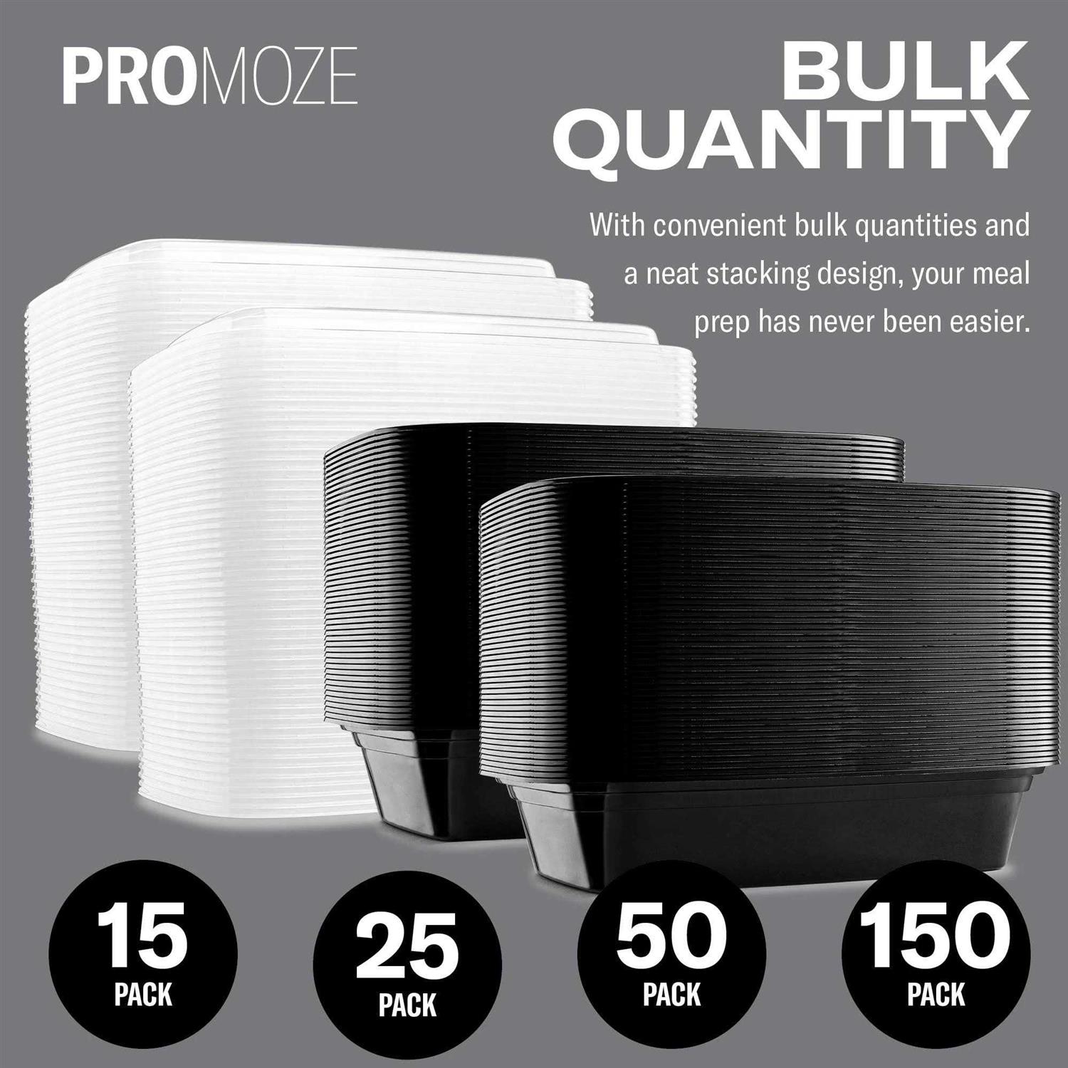 50-pack Meal Prep Plastic Microwavable Food Containers For Meal Prepping With Lids 28 oz. 1 Compartment Black Rectangular Reusable Storage Lunch Boxes