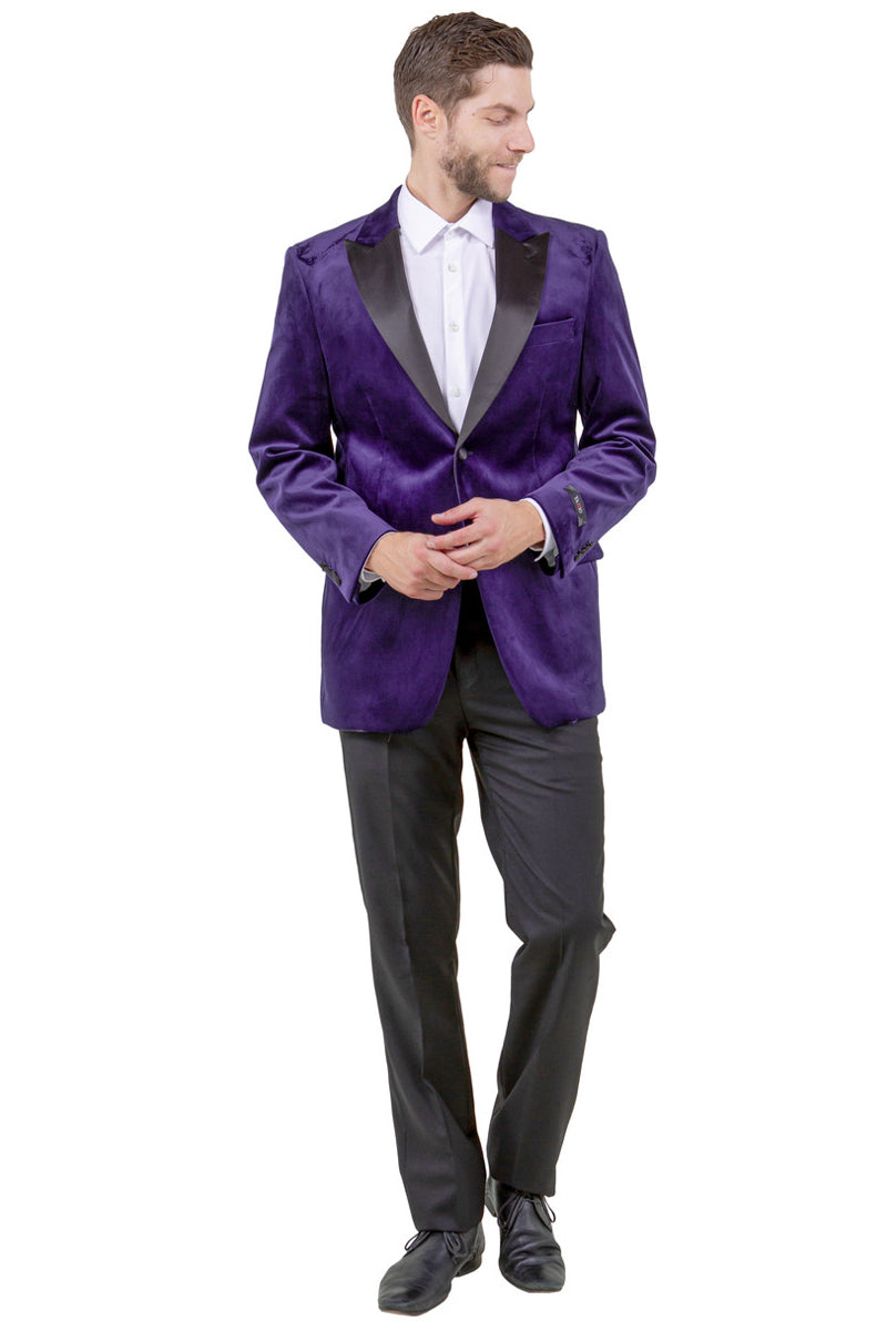 Men’s Two Button Peak Lapel Velvet Wedding & Prom Tuxedo Jacket in Purple
