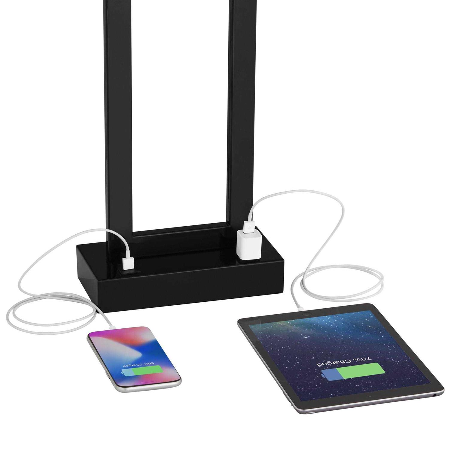 360 Lighting Modern Table Lamp with USB and AC Power Outlet 30 Tall Black Metal White Rectangle Shade for Living Room Bedroom House