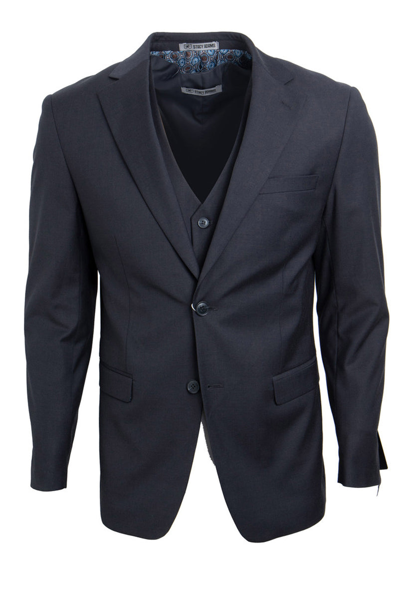 Men’s Two Button Vested Stacy Adams Basic Suit in Charcoal Grey
