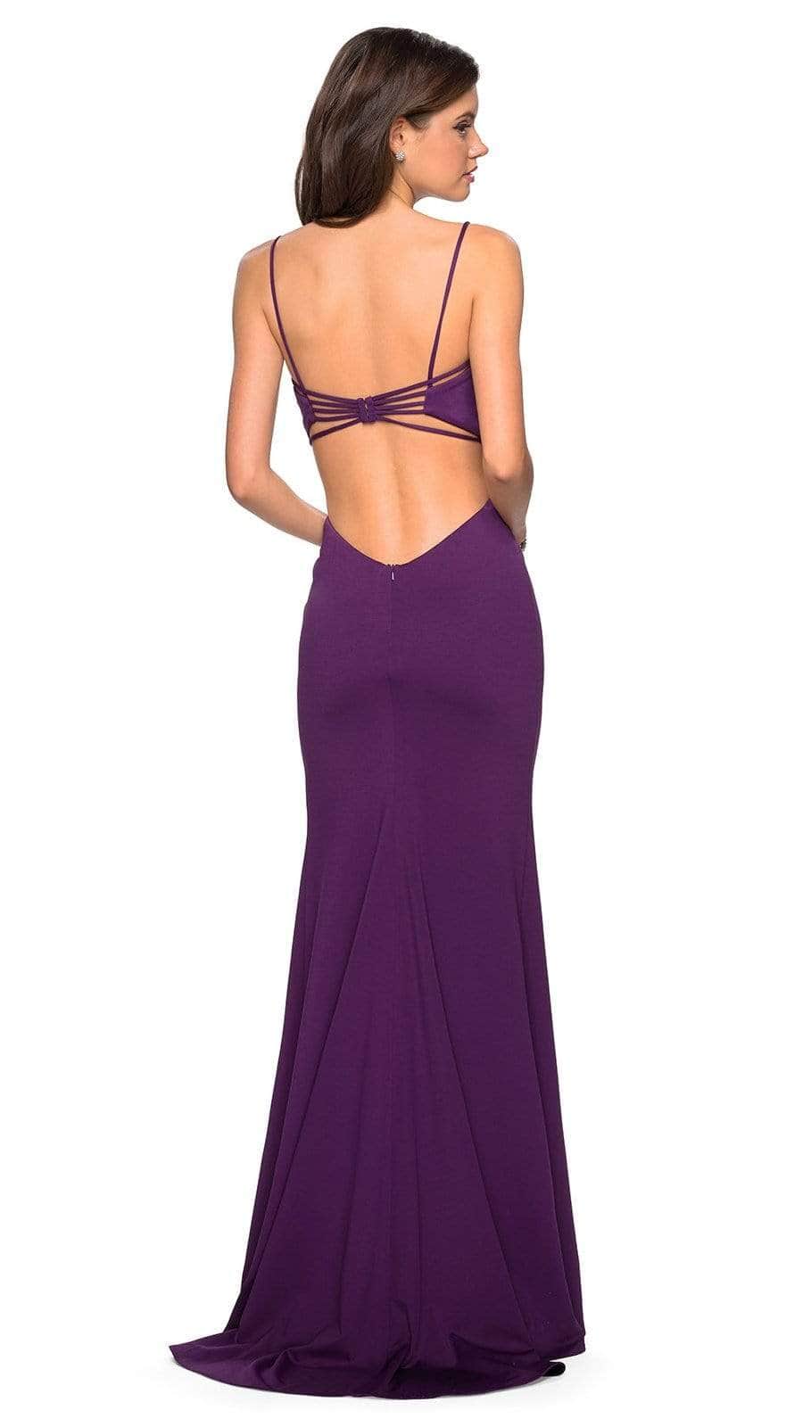 V-Neck Strappy Open Back Evening Dress 27516SC – 1 pc Royal Blue in Size 00 and 1 pc Plum in Size 10 Available
