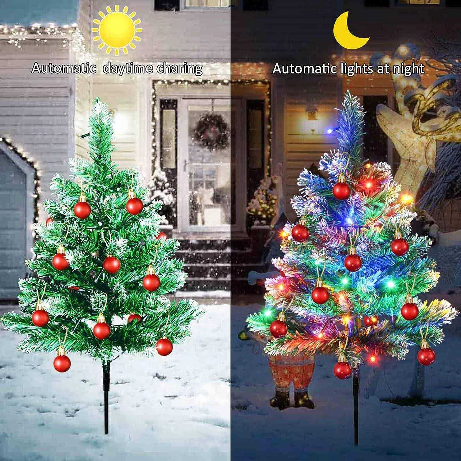Upgraded 4-Packs Solar Christmas Tree Pathway Lights Outdoor Christmas Decoratio
