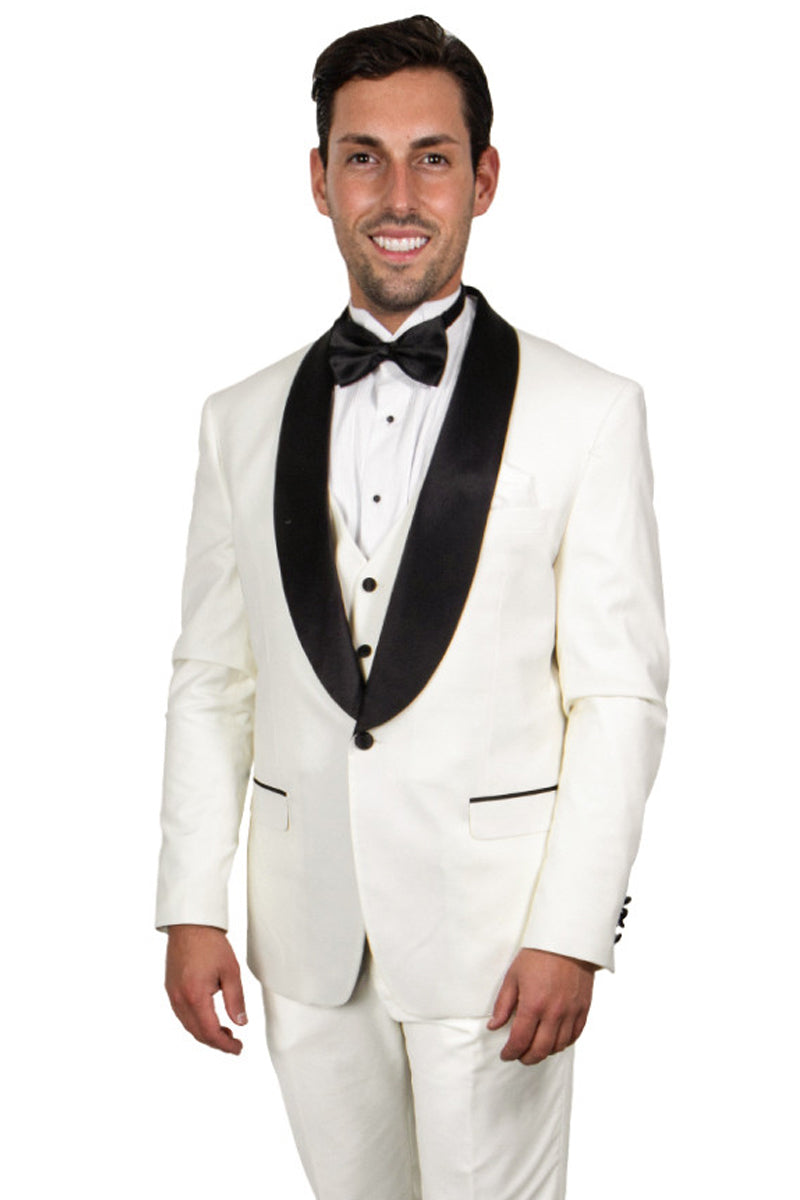 Men’s Stacy Adams Vested One Button Shawl Lapel Tuxedo in Ivory