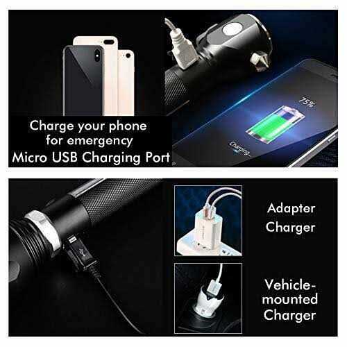 Serjur 8 in 1 Multi Function Flash Light,USB Rechargeable Solar Powered Flashlight with Glass Breaker,Seatbelt Cutter,Alarm and Phone Charger