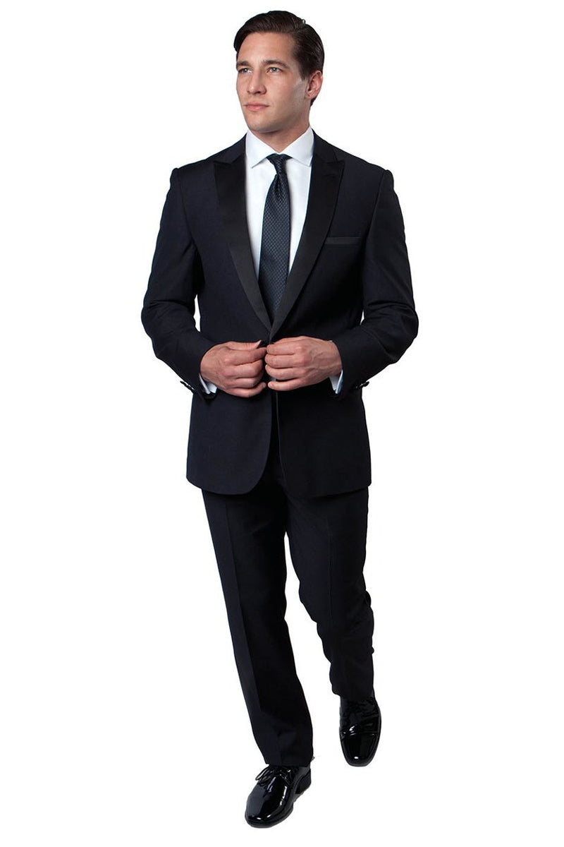 Men’s Slim Fit One Button Peak Lapel Wedding Tuxedo in Navy Blue