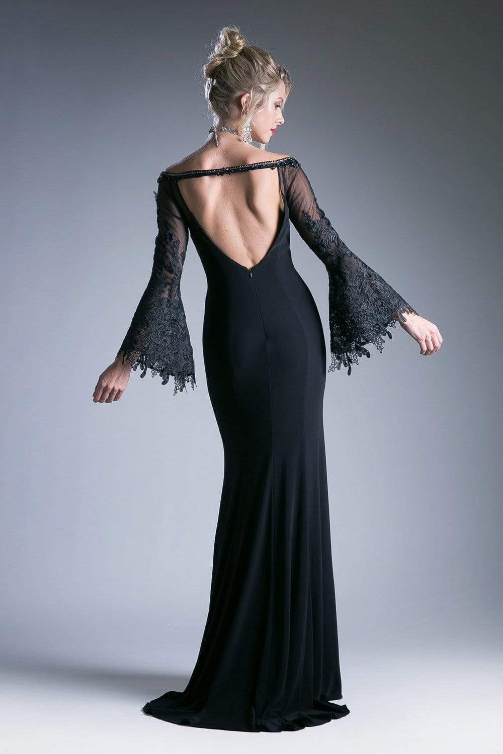 Embellished Lace Bell Sleeve Sheath Dress