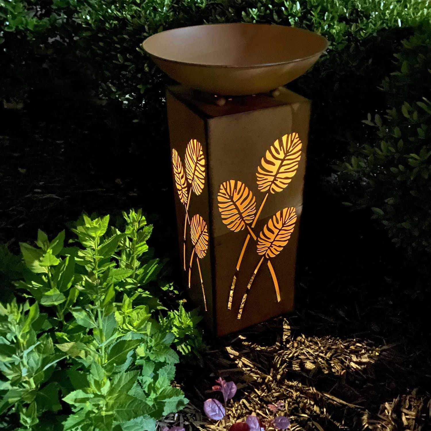 Westcharm Rustic Led Pillar Garden Statue with Planter Dish Bowl and Automatic Timer