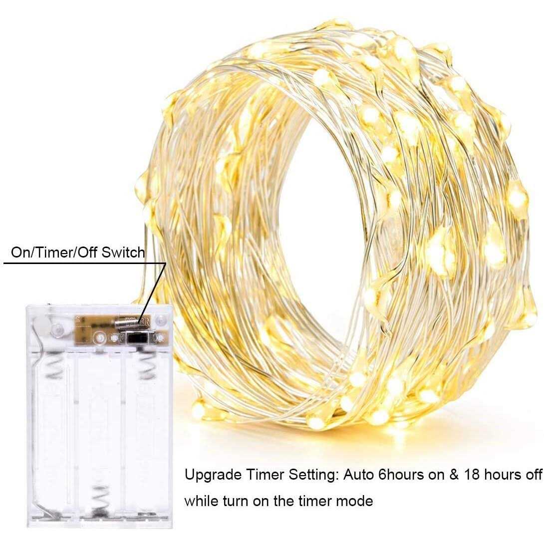 100LED Fairy Light Battery Operated LED Lights with Timer Setting Warm White String Lights
