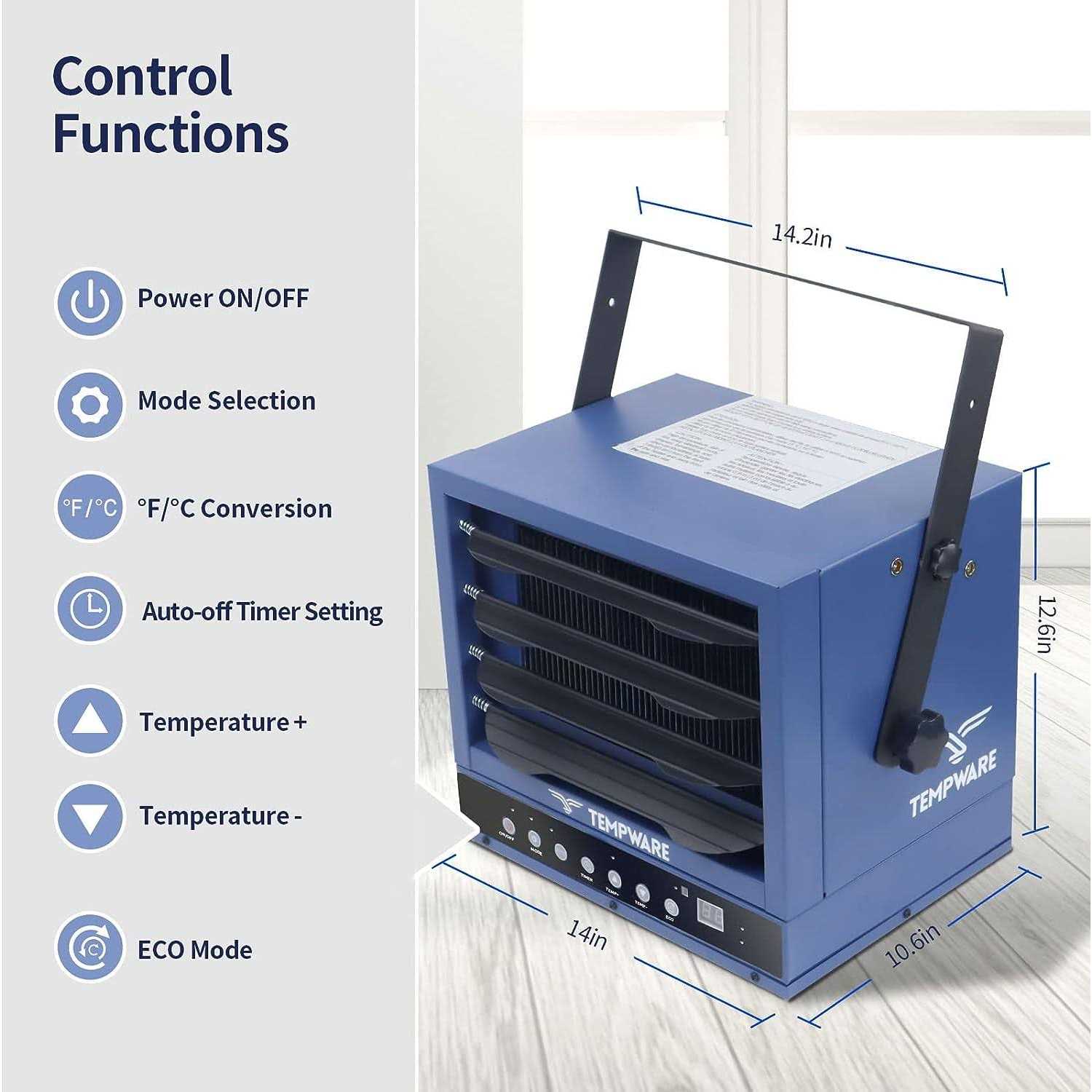 Tempware Electric Garage Heater 7500-Watt Digital Fan-Forced Ceiling Mount Shop Heater with Full-Function Remote