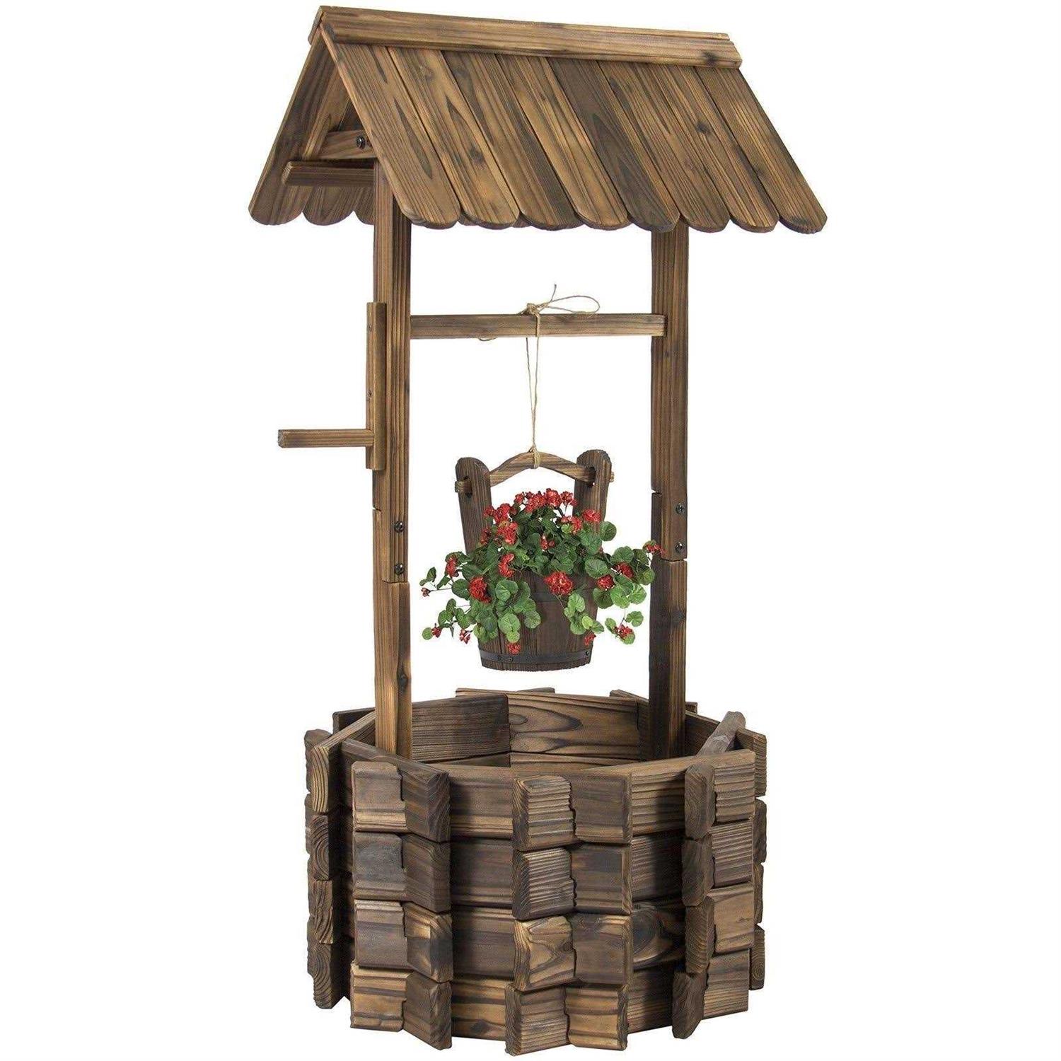 Best Choice Products Rustic Wooden Wishing Well Planter Outdoor Home Decor for Patio