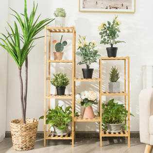 Costway Bamboo Plant Stand Utility Shelf Free Standing Storage Rack Pot Holder
