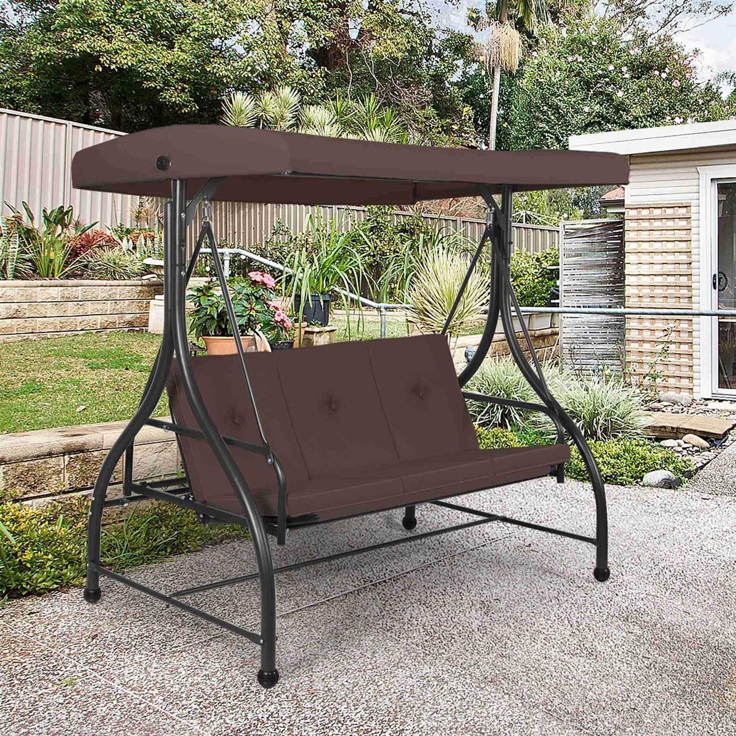 Costway Converting Outdoor Swing Canopy Hammock 3 SEATS Patio Deck