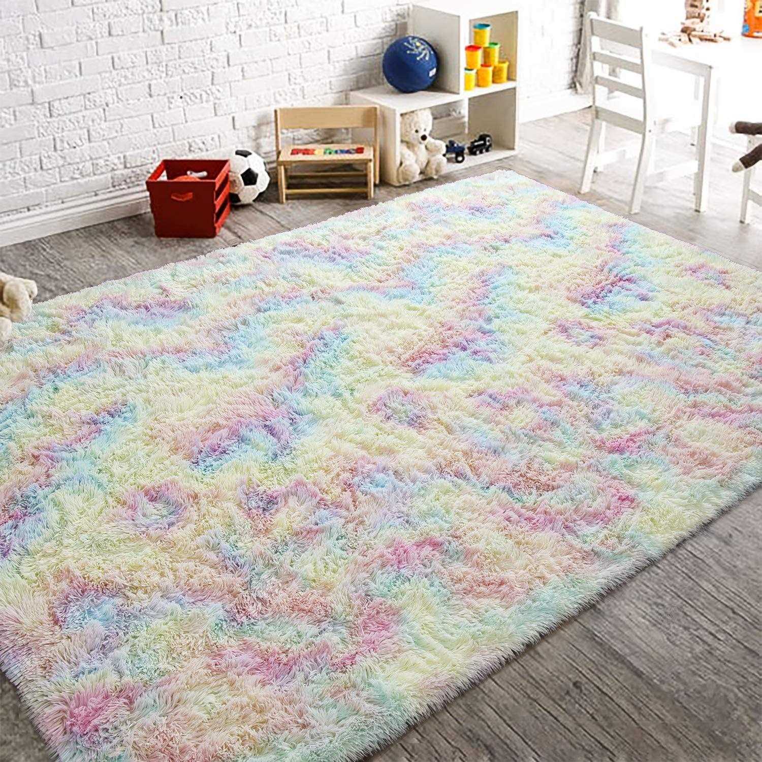 Arogan Soft Rainbow Area Rugs For Girls Room Fluffy Girls Bedroom Rugs