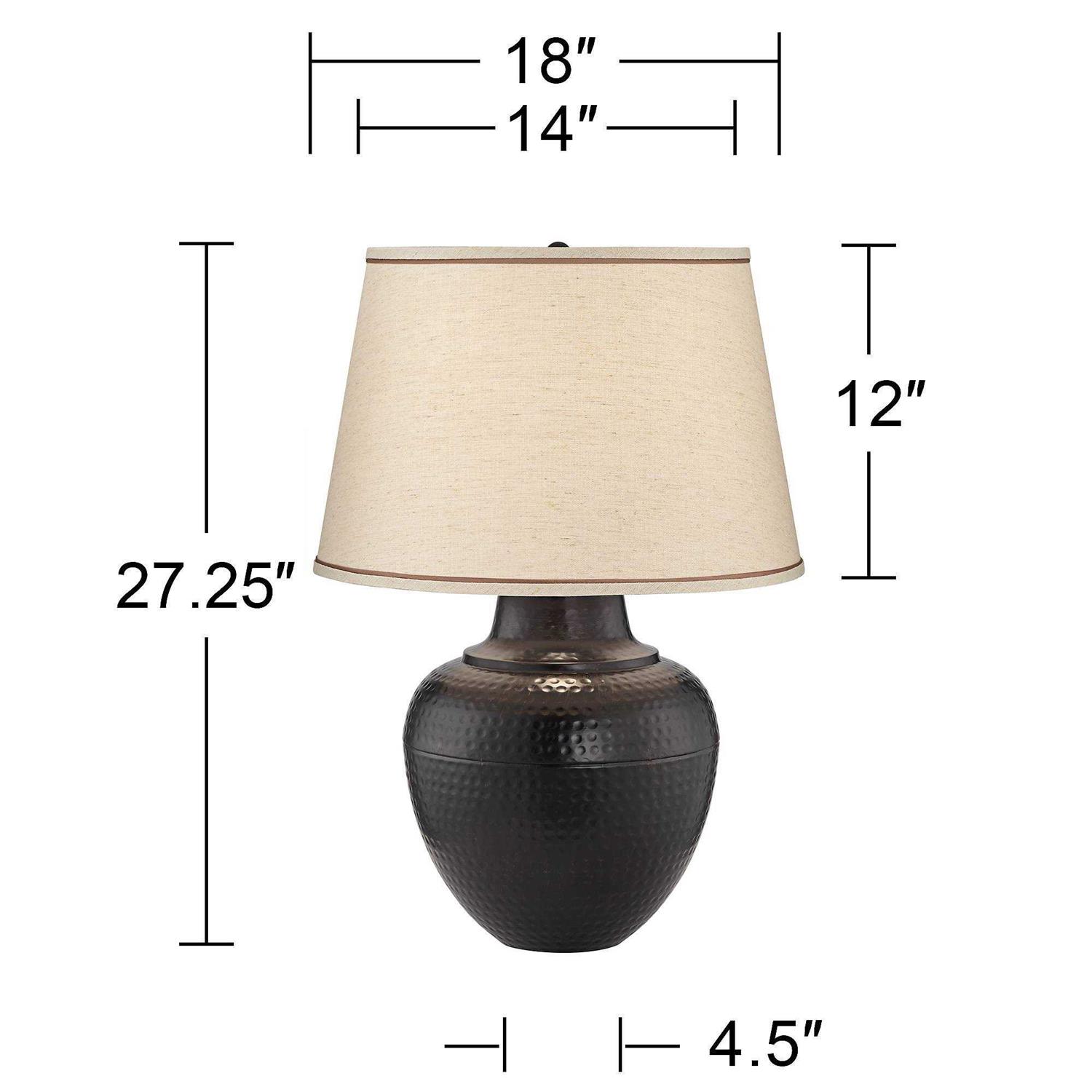 Barnes and Ivy Brighton Rustic Farmhouse Table Lamp 27 1/4 Tall Hammered Bronze Pot Beige Linen Drum Shade for Bedroom Living Room Bedside Nightstand