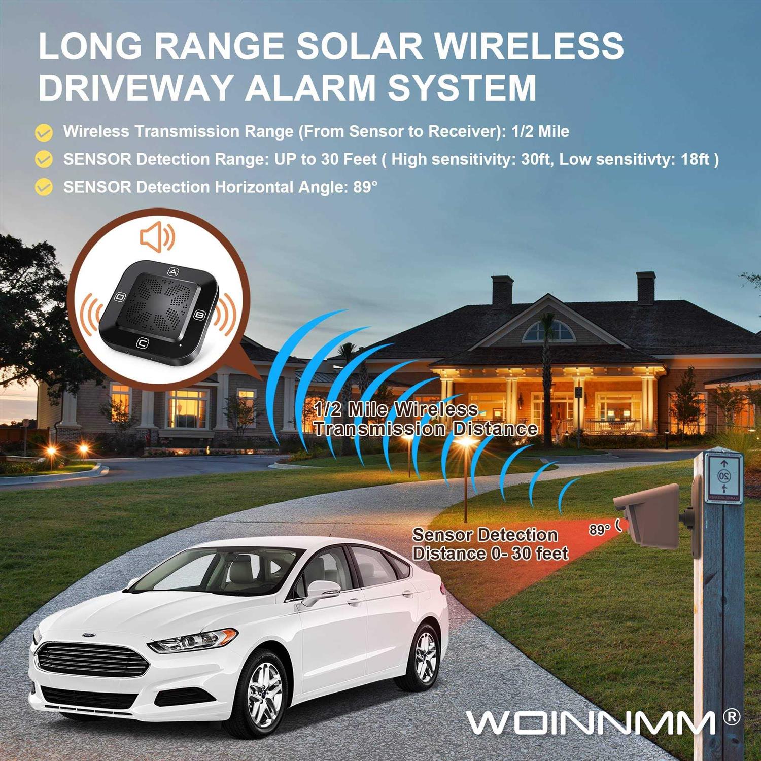 1/2 Mile Long Range Driveway Alarm Solar Driveway Alarms Wireless Outdoor Weatherproof-Motion Sensor&Detector Alarm,Driveway Alert System