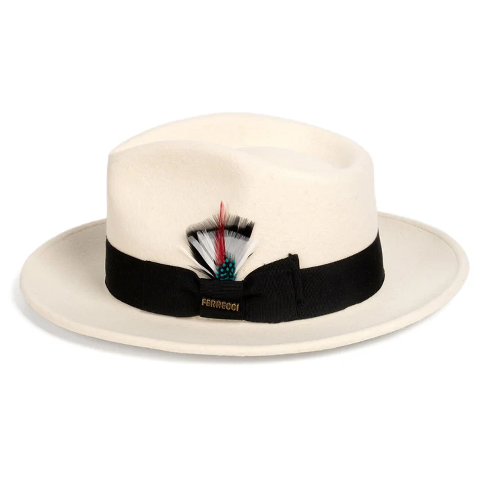 Mens Classic Wool Fedora Dress Hat in White & Black
