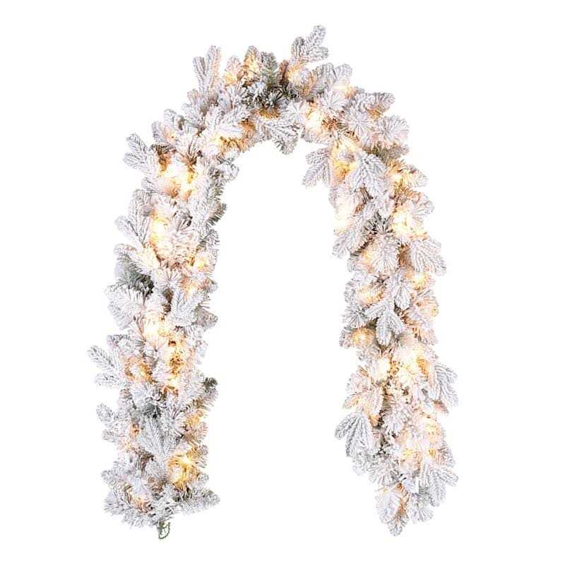 At Home Pre-Lit Flocked Virginia Pine Garland