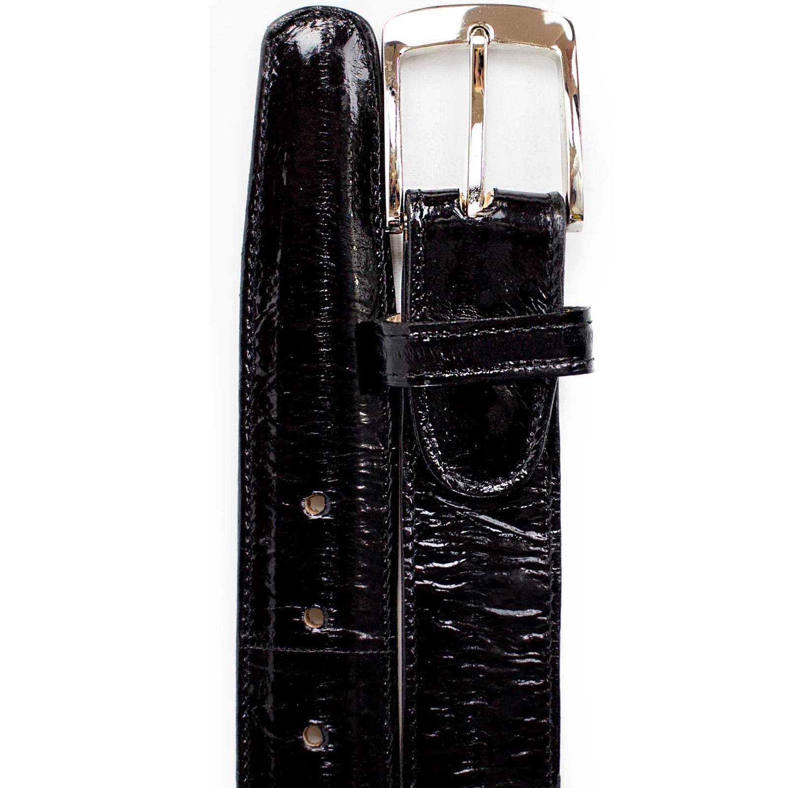 Men’s Belvedere Genuine Eel Skin Dress Belt in Black