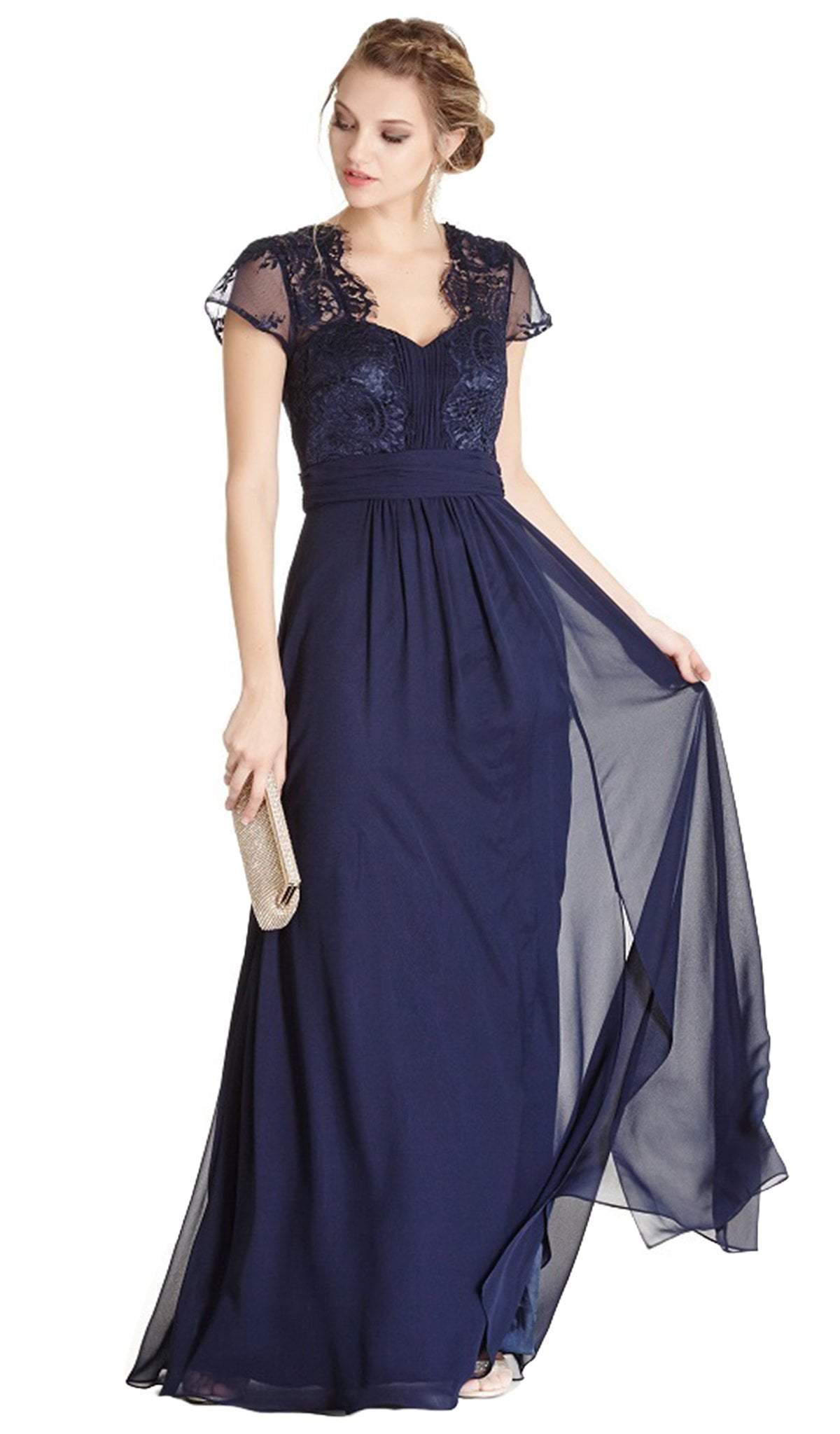 Lace Scalloped V-neck Mother of Bride Dress