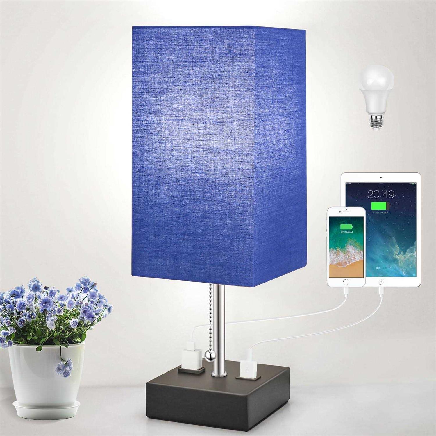 WIHTU 3-color temperature bedside lamp with usb port and ac outlet table lamps for bedroom nightstand lamps shade Black Metal Bed lamp