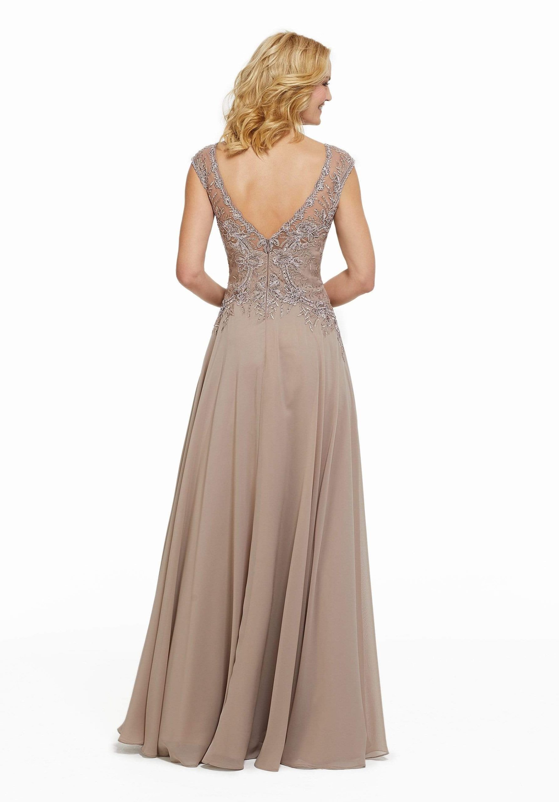 72021 Beaded Lace V-neck A-line Chiffon Gown