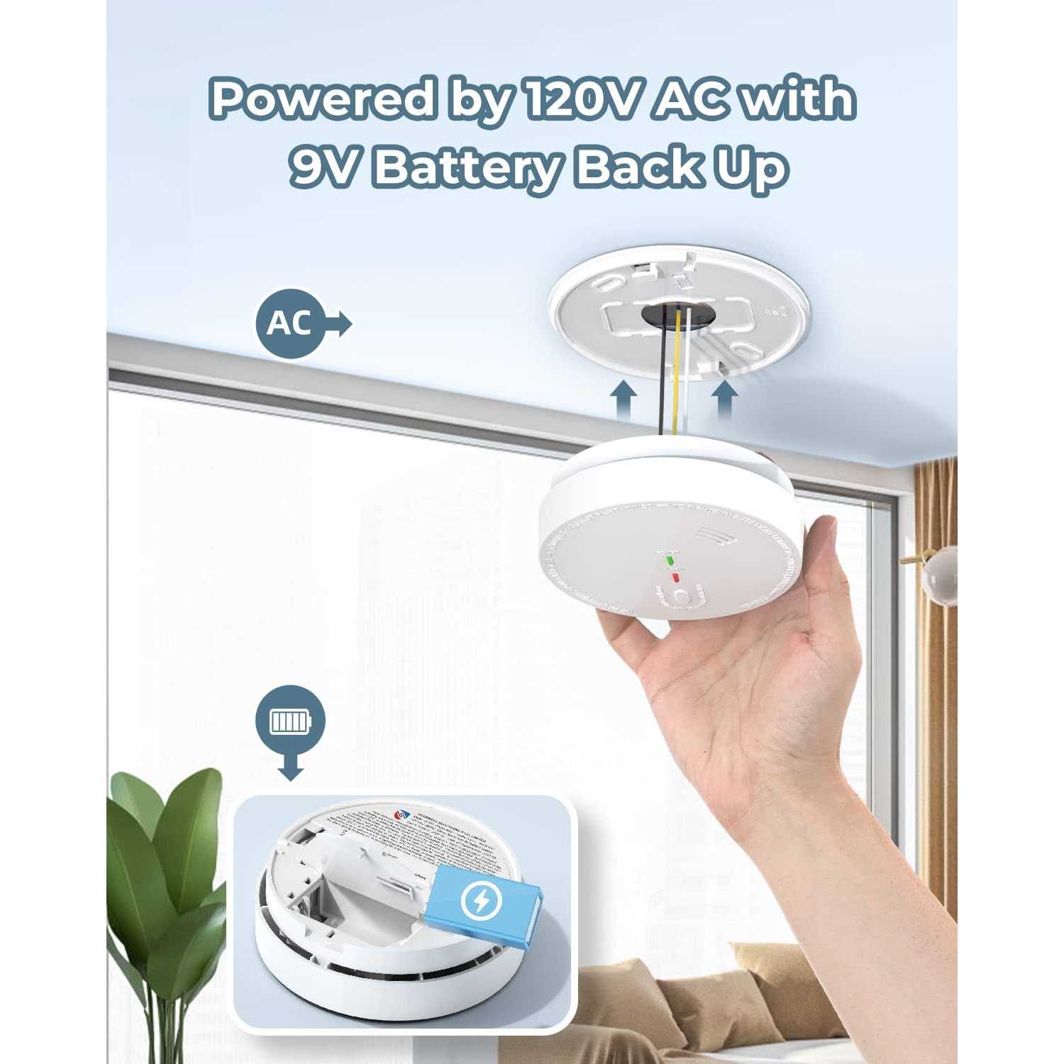 SITERWELL Hardwired Interconnected Smoke Detector Photoelectric Smoke Alarm with 9V Backup Battery