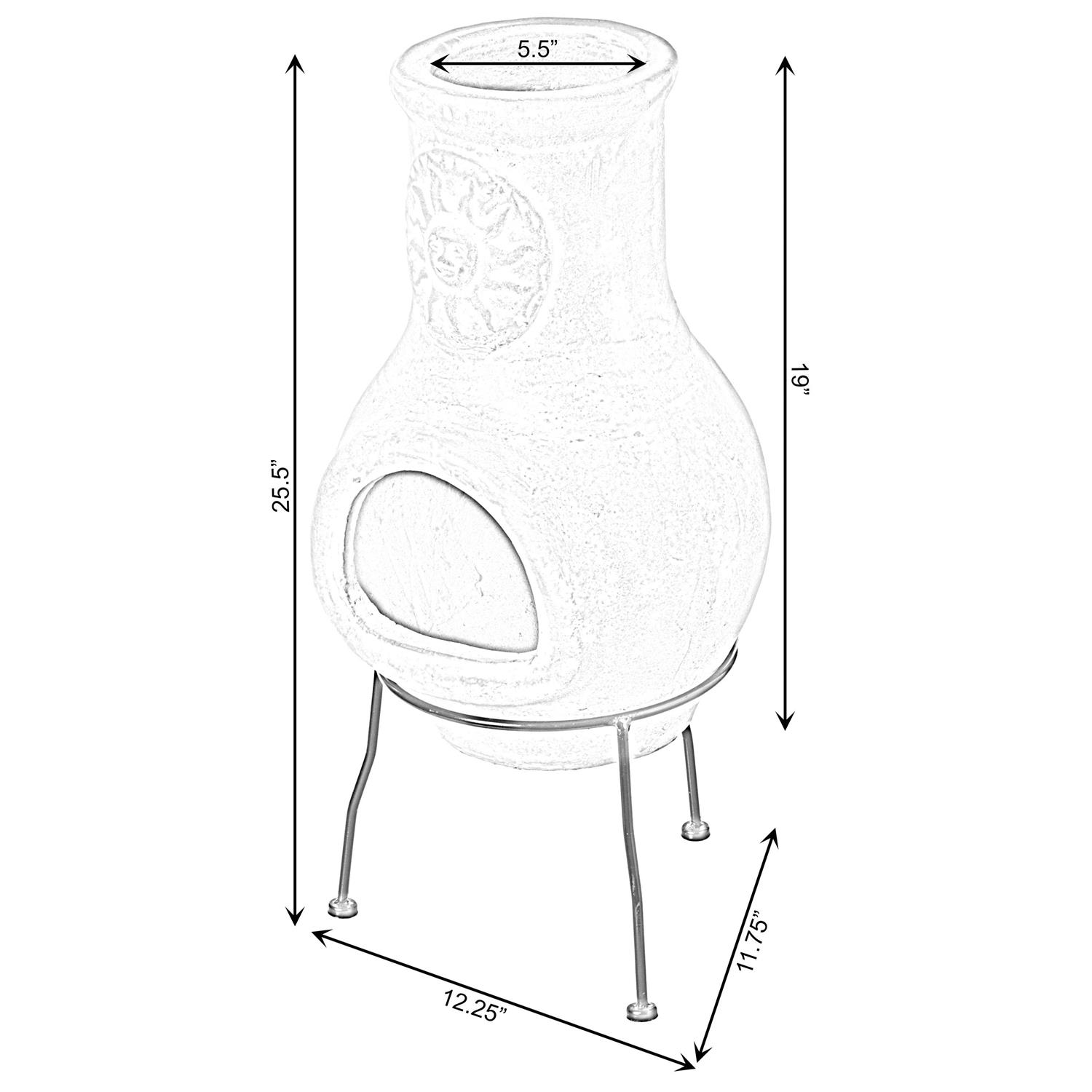 Vintiquewise Beige Outdoor Clay Chimney Outdoor Fireplace Sun Design Charcoal Burning Fire Pit with Sturdy Metal Stand