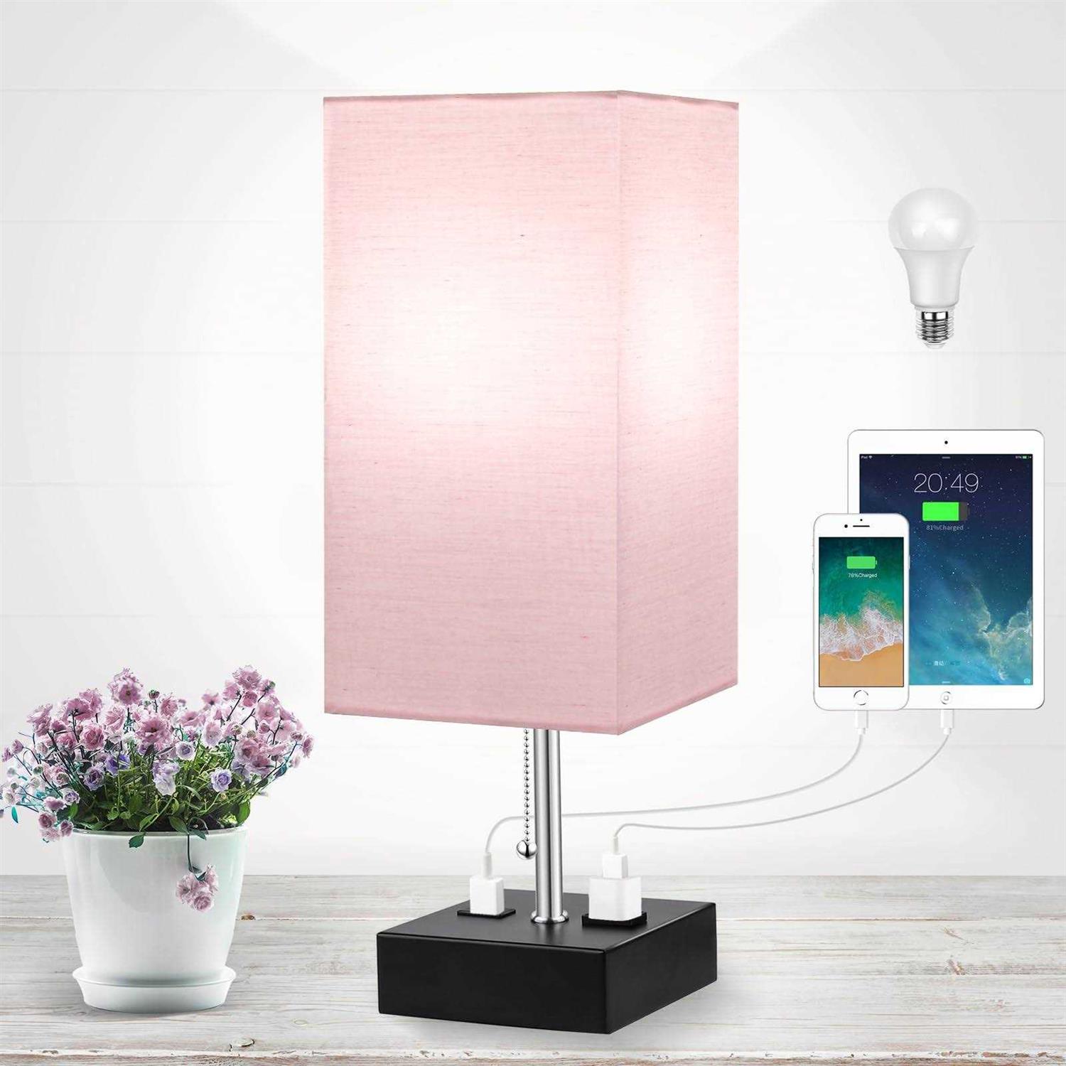 WIHTU 3-color temperature bedside lamp with usb port and ac outlet table lamps for bedroom nightstand lamps shade Black Metal Bed lamp