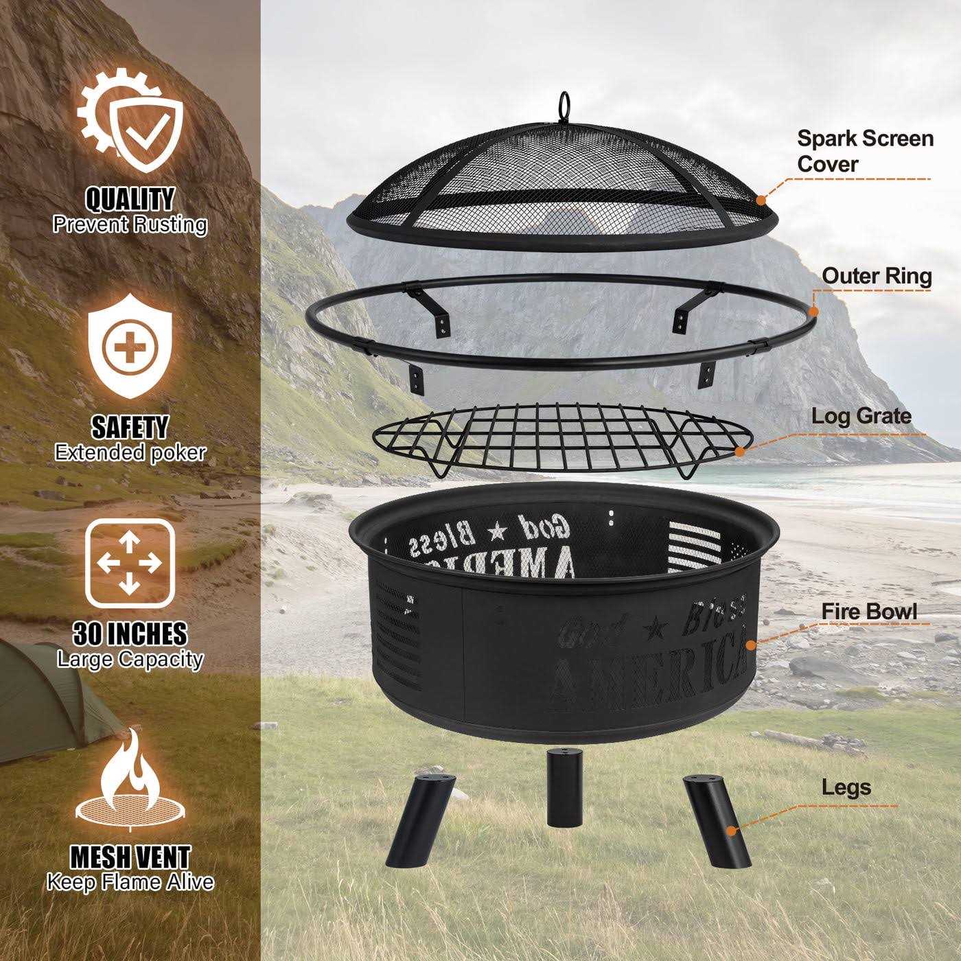 Backyard Expressions GOD Bless America Firepit 915002