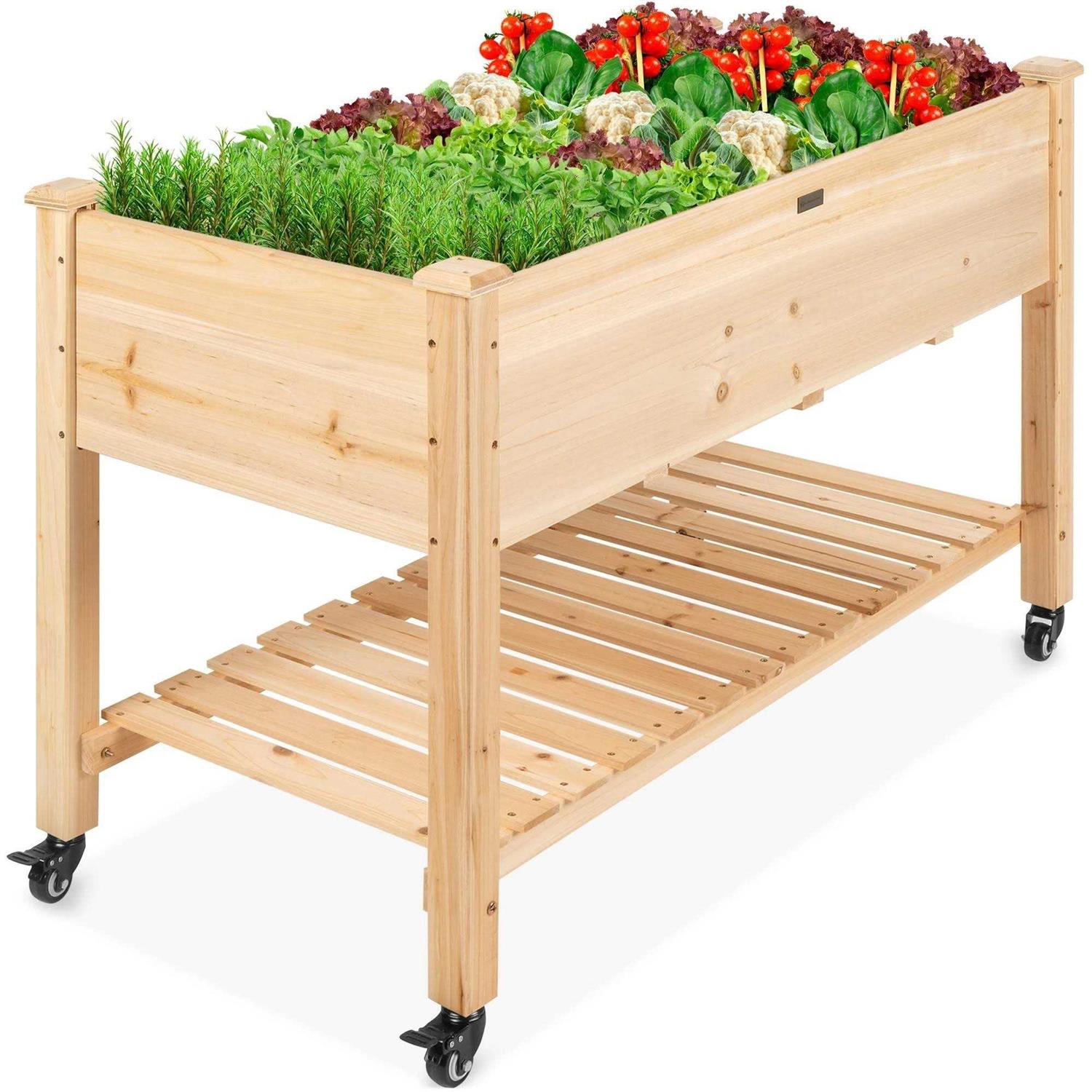 Best Choice Products Raised Garden Bed 48x24x32-inch Mobile Elevated Wood Planter w/Lockable Wheels