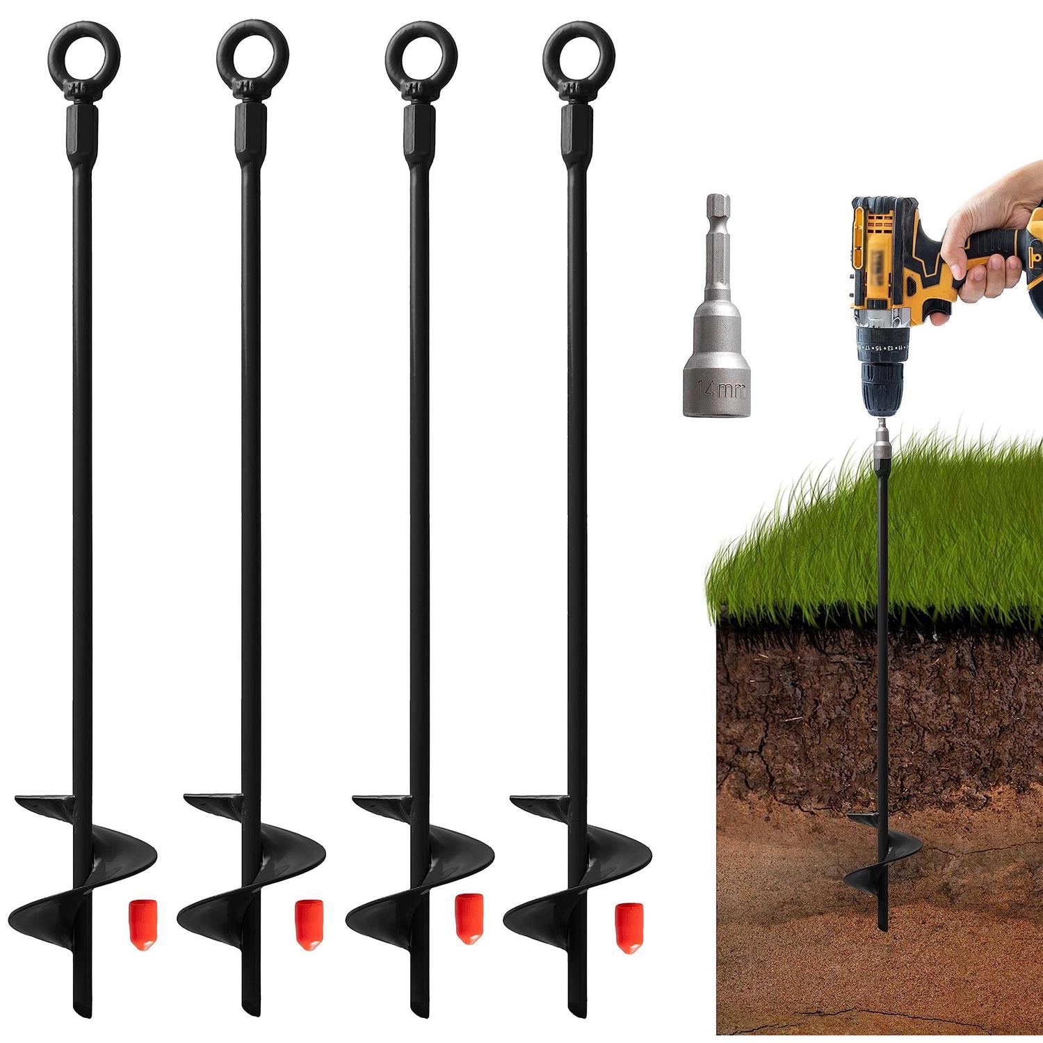 VASGOR 16” Ground Anchors Easy to Use with Drill Heavy Duty Anchor Hook for Camping Tent