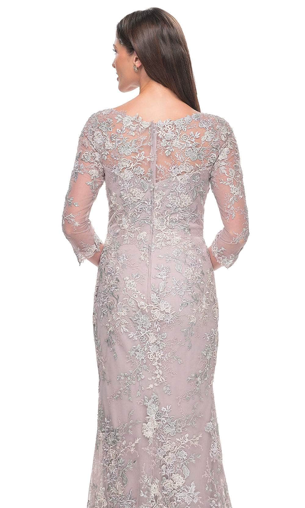 Embroidered Scoop Neck Evening Dress