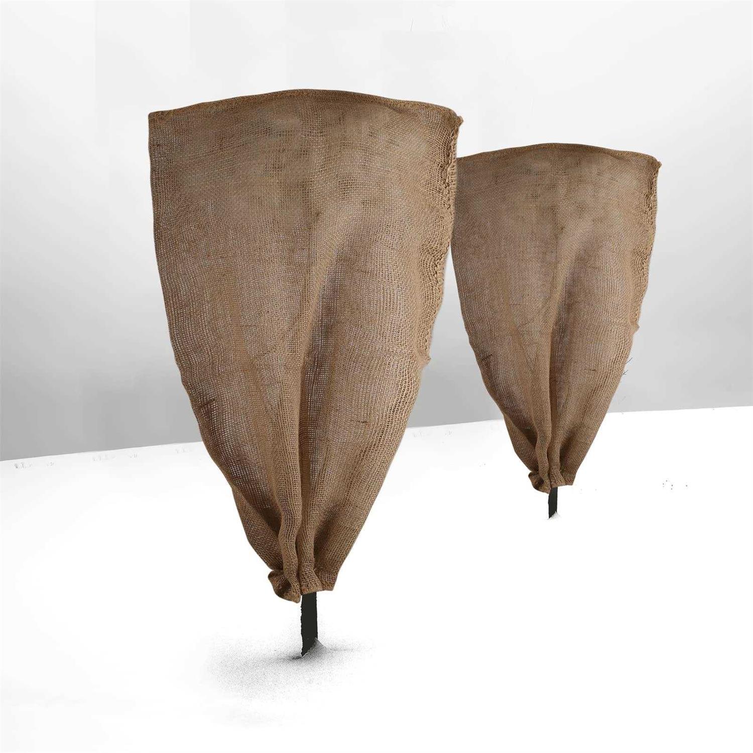 3 Pack 24′′ × 40′′ Reusable Warm Burlap Winter Plant Cover Bags with Drawstring Burlap Plant Covers Freeze Protection Large Plant Frost Cloth Cold