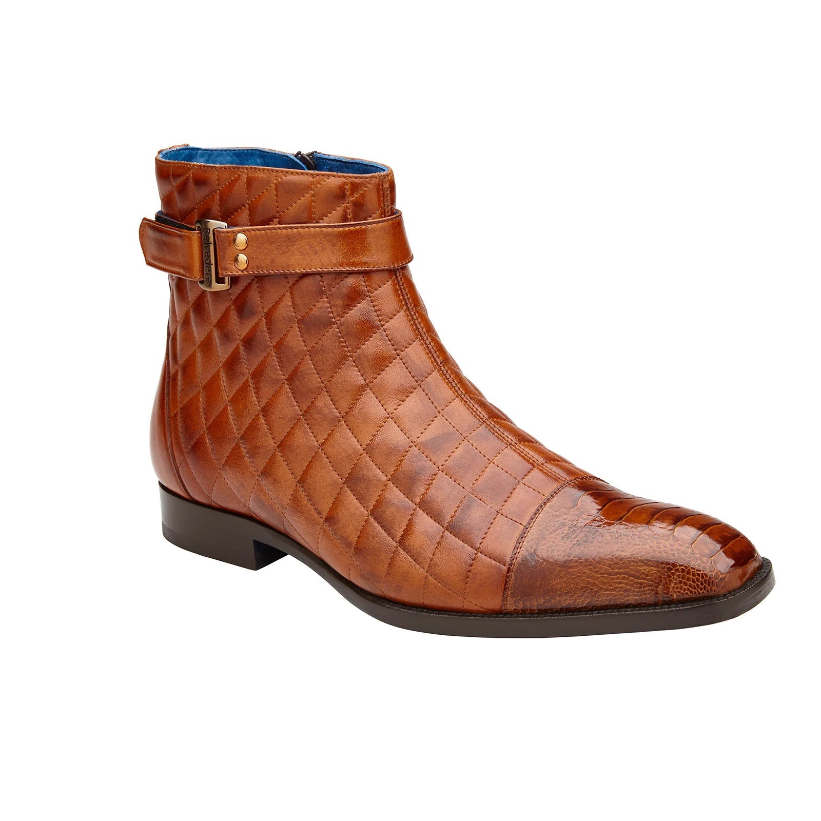 Men’s Belvedere Libero Quilted Leather & Ostrich Leg Cap Toe Chelsea Boot in Almond