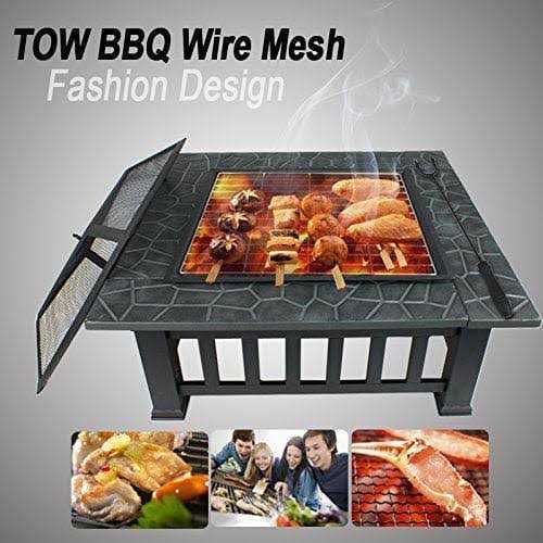 Zeny 32 inch Outdoor Fire Pit Square Metal Firepit Patio Garden Stove Wood Burning